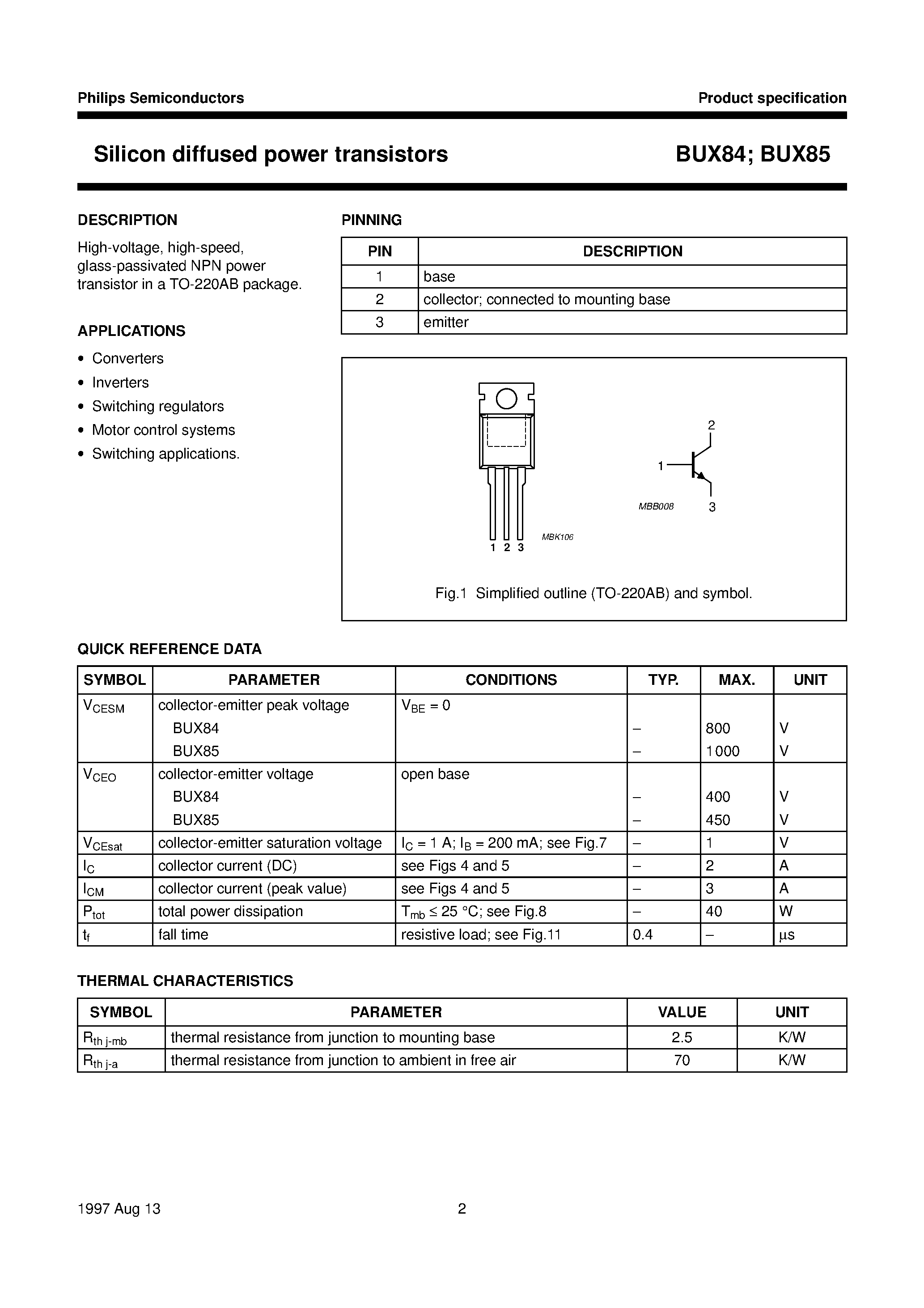 Даташит BUX84 - Silicon diffused power transistors страница 2