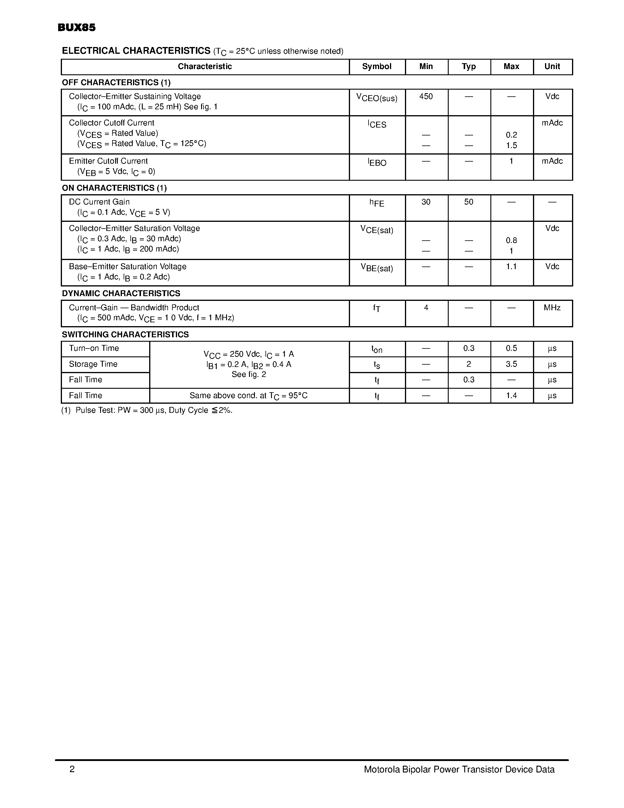 Даташит BUX85 - SITCHMODE NPN Silicon Power Transistors страница 2