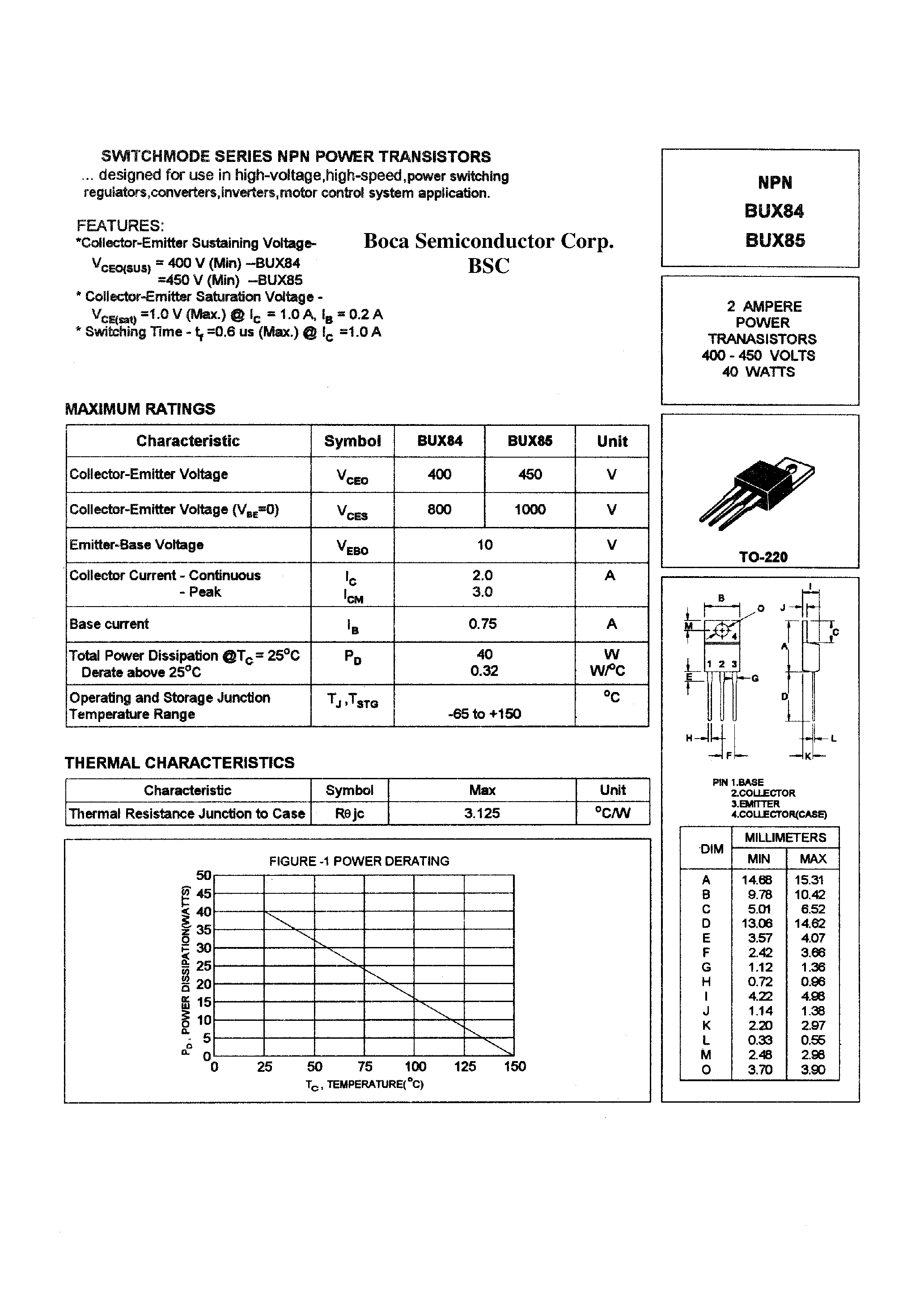 Даташит BUX85 - SWITCHMODE SERIES NPN POWER TRANSISTORS страница 1
