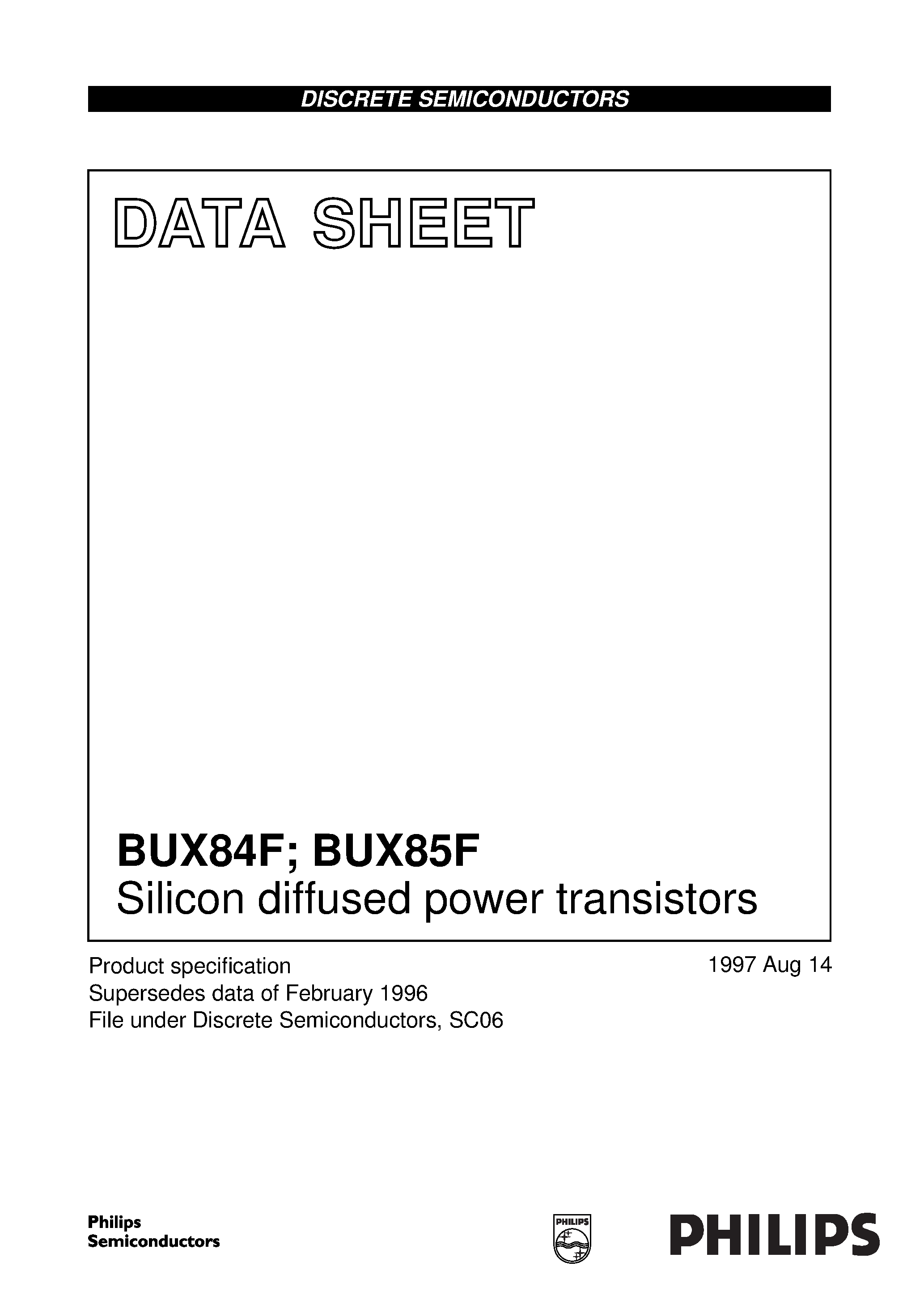 Даташит BUX85F - Silicon diffused power transistors страница 1