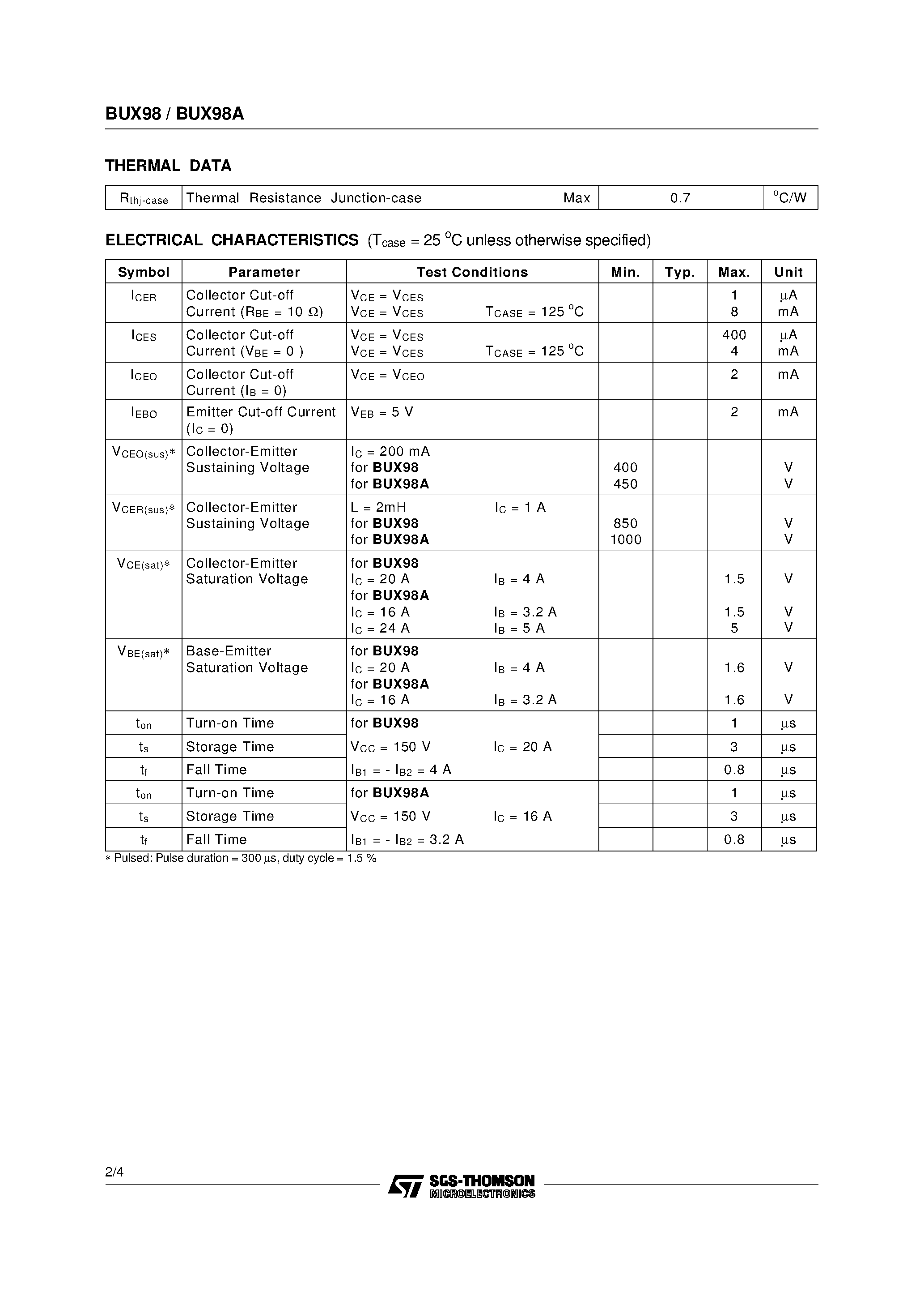Даташит BUX98 - HIGH POWER NPN SILICON TRANSISTORS страница 2