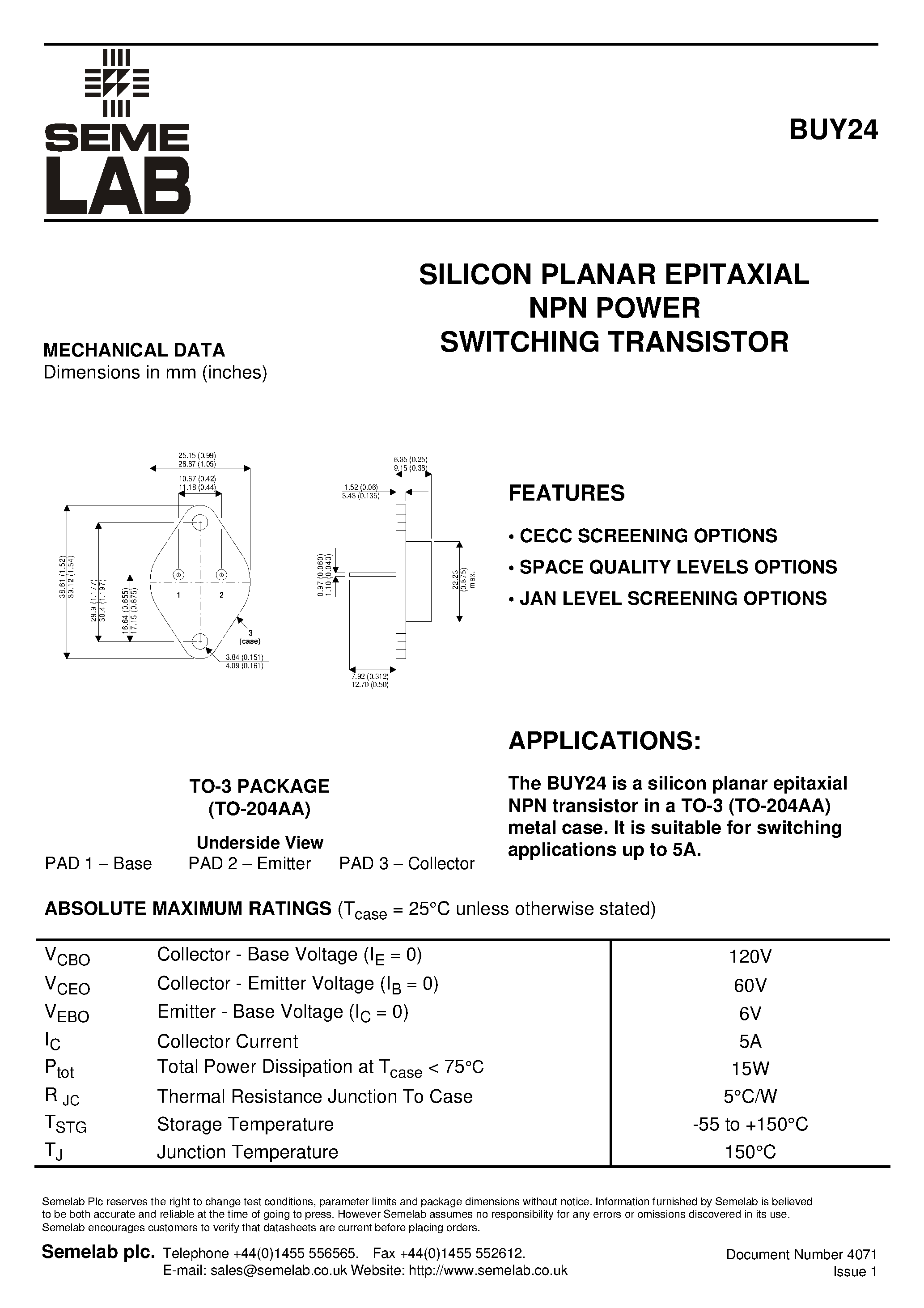 Даташит на микросхему BUY24 страница 1 Даташит BUY24 - SILICON PLANAR EPITAXIAL NPN POWER SWITCHING TRANSISTOR страница 1