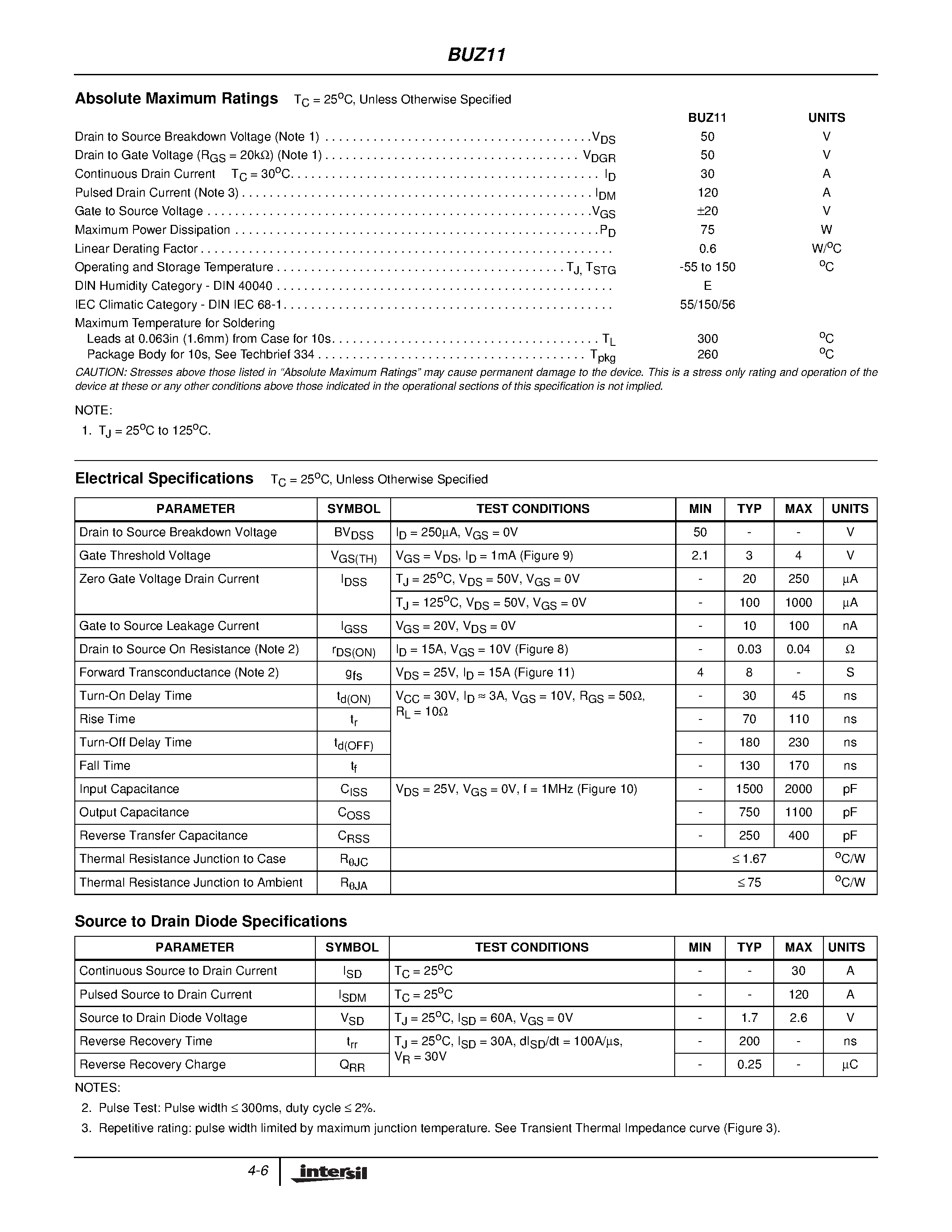 Даташит BUZ11 - 30A/ 50V/ 0.040 Ohm/ N-Channel Power MOSFET страница 2
