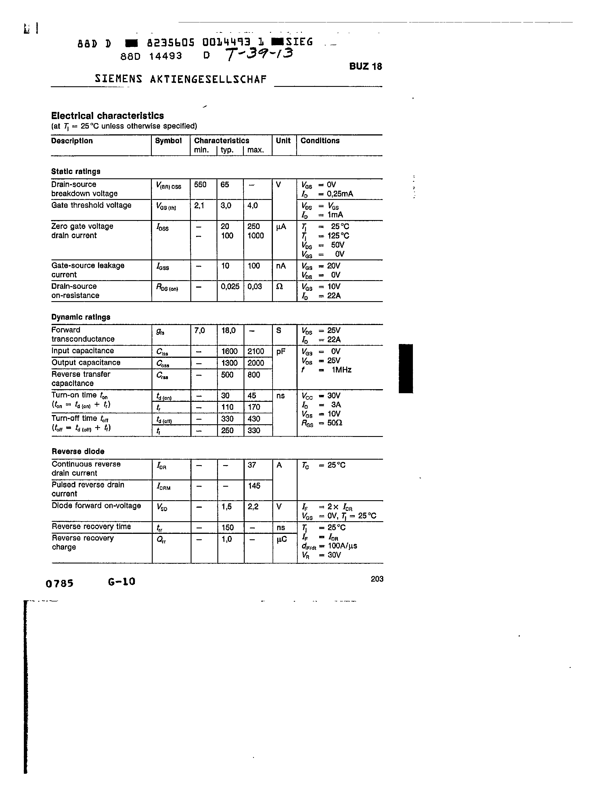 Datasheet BUZ18 page 2 Datasheet BUZ18 - main ratings page 2