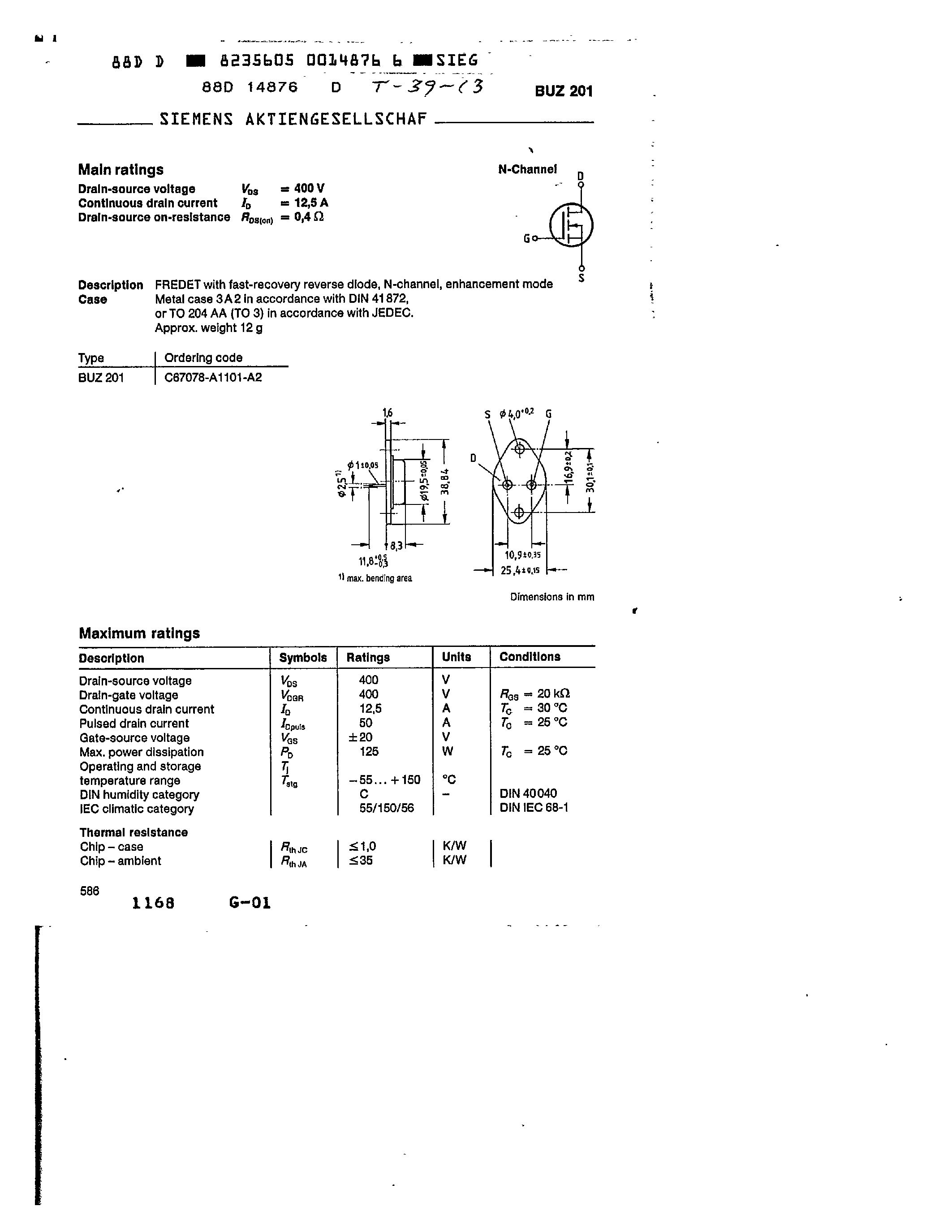 Datasheet BUZ201 page 1 Datasheet BUZ201 - main ratings page 1