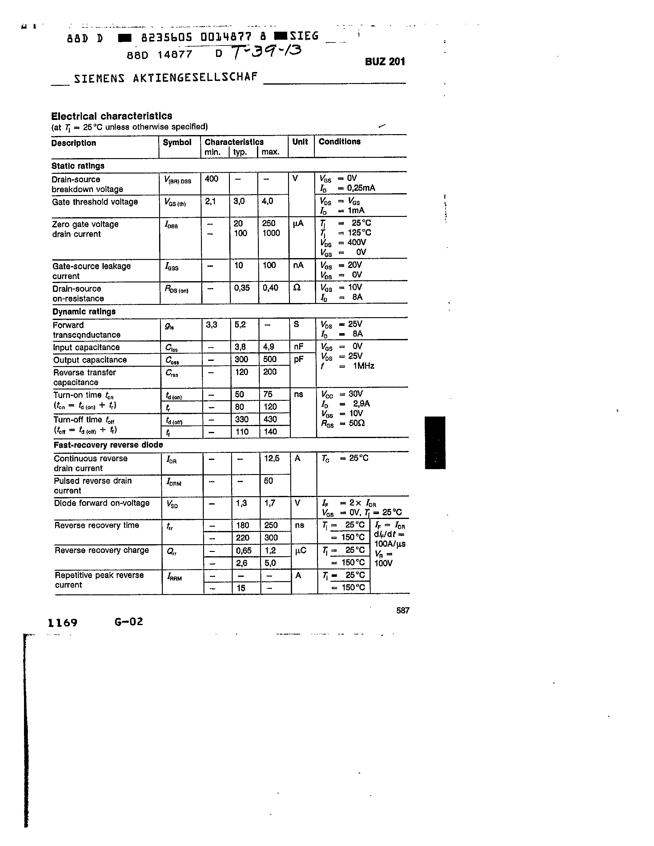 Datasheet BUZ201 page 2 Datasheet BUZ201 - main ratings page 2