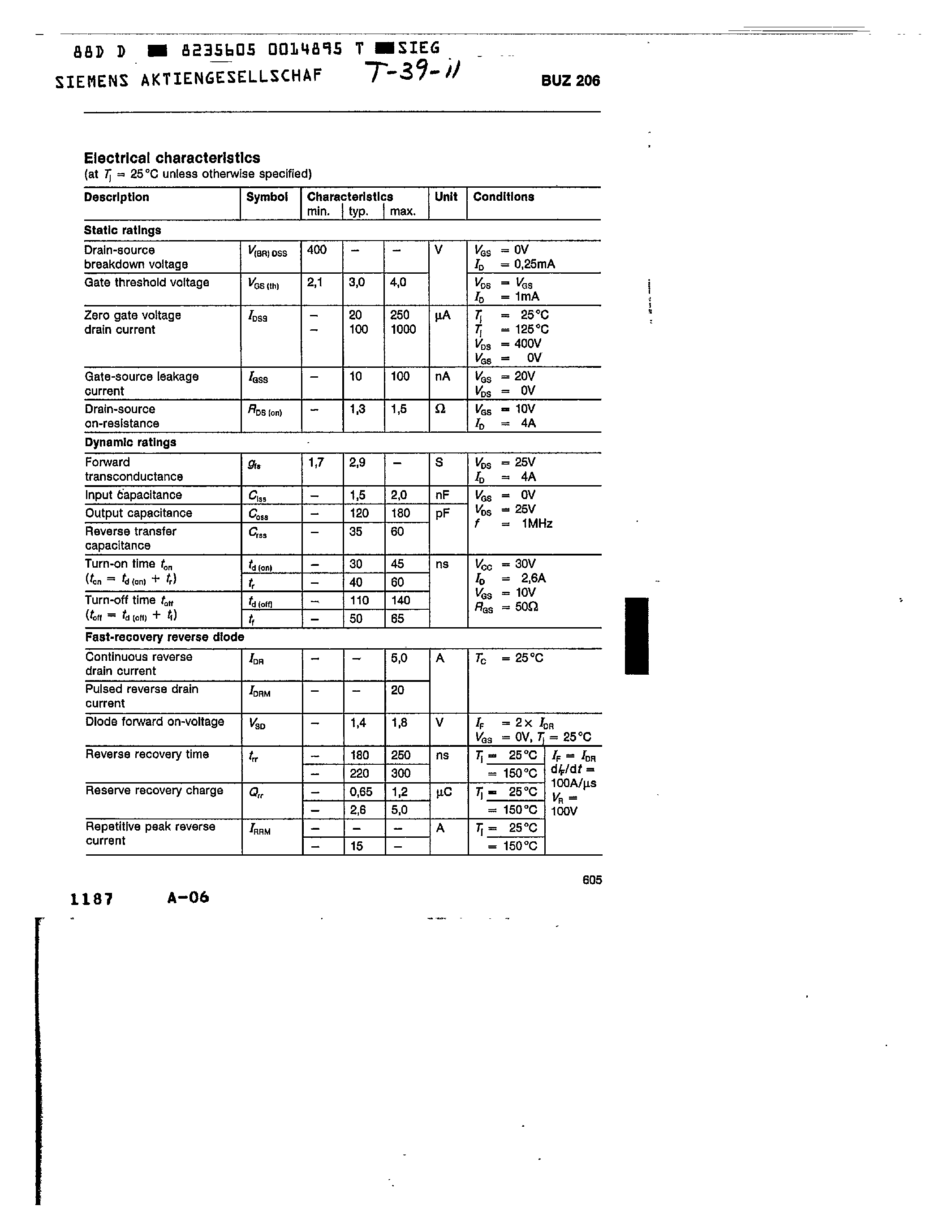 Datasheet BUZ206 page 2 Datasheet BUZ206 - main ratings page 2