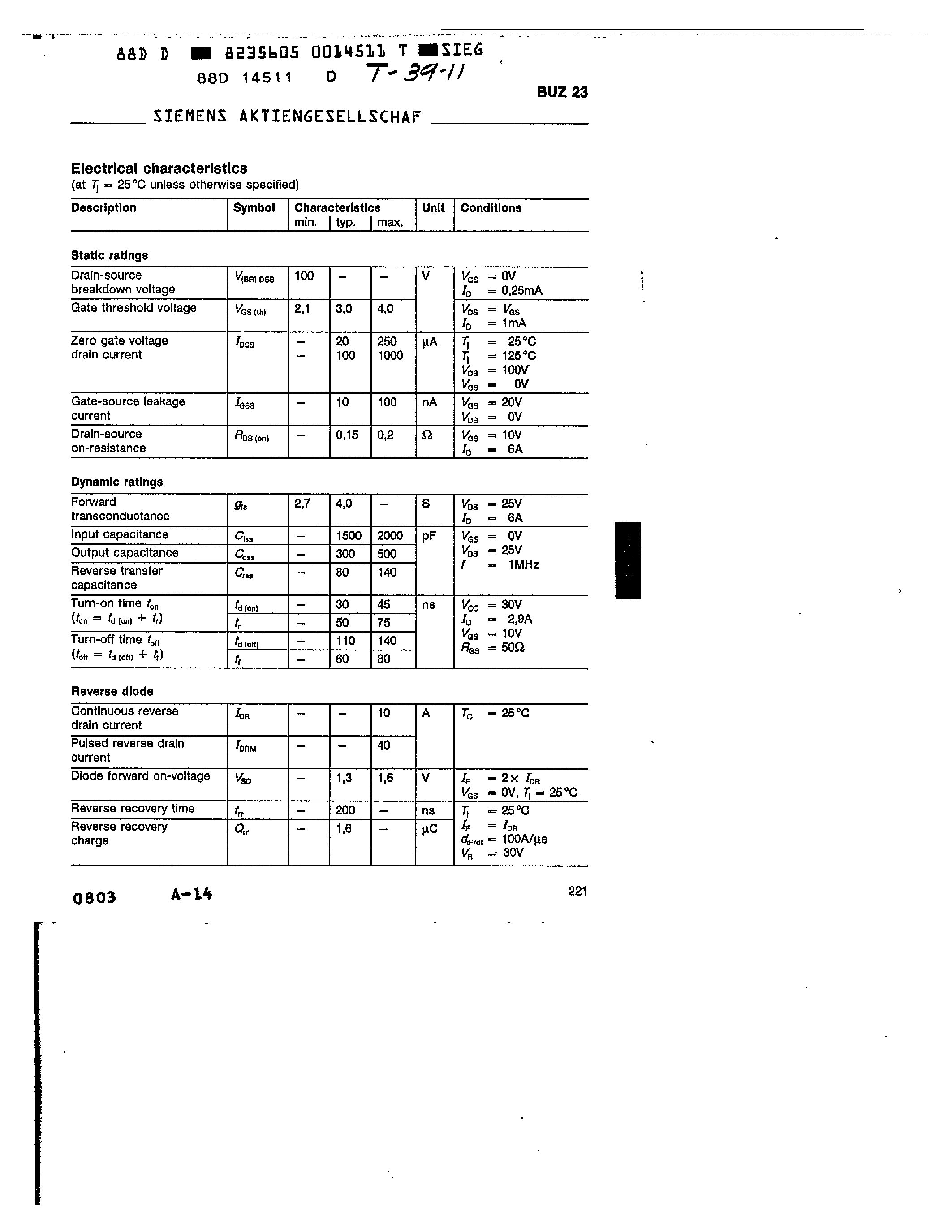 Datasheet BUZ23 page 2 Datasheet BUZ23 - main ratings page 2