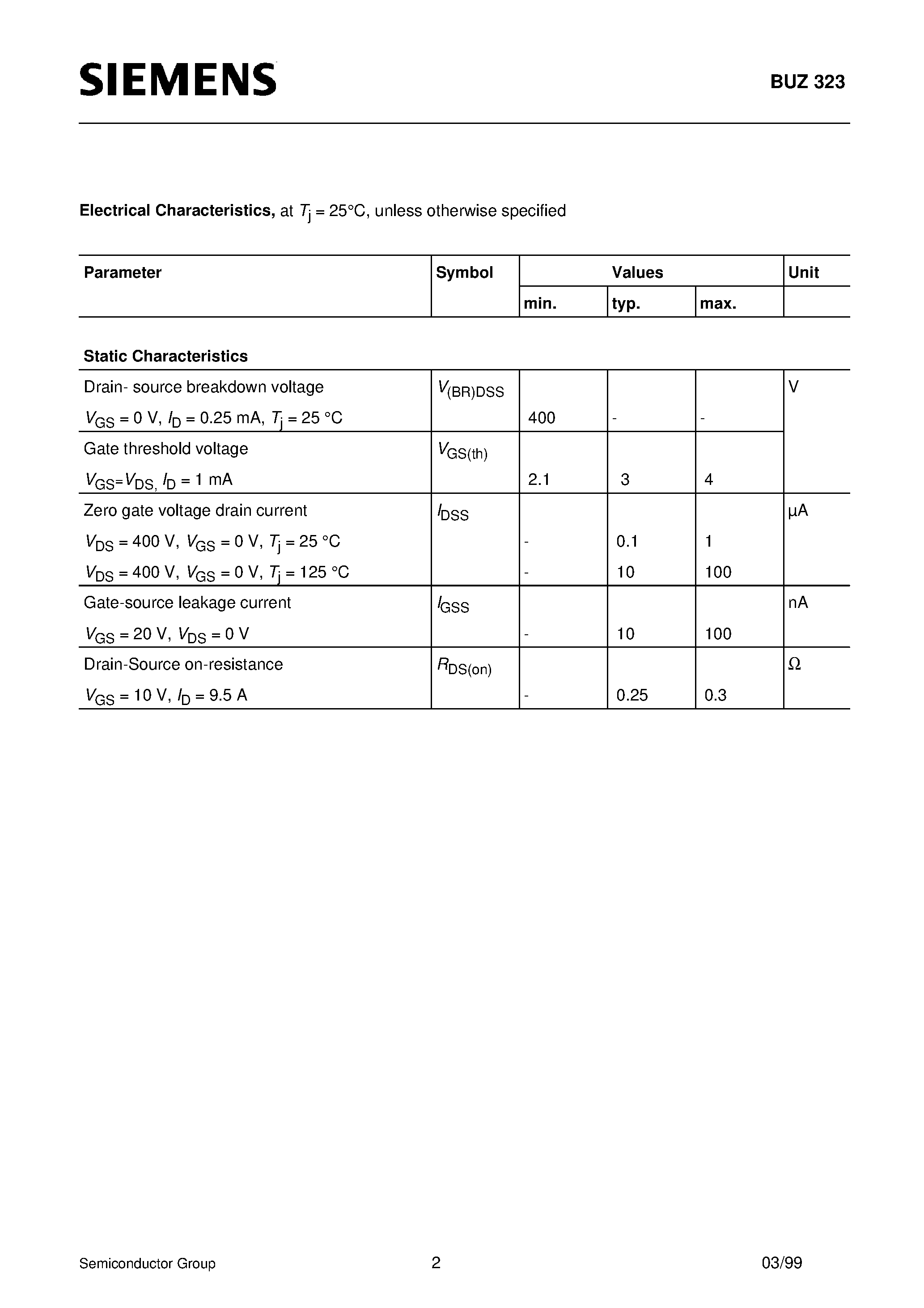 Datasheet BUZ323 - SIPMOS Power Transistor page 2