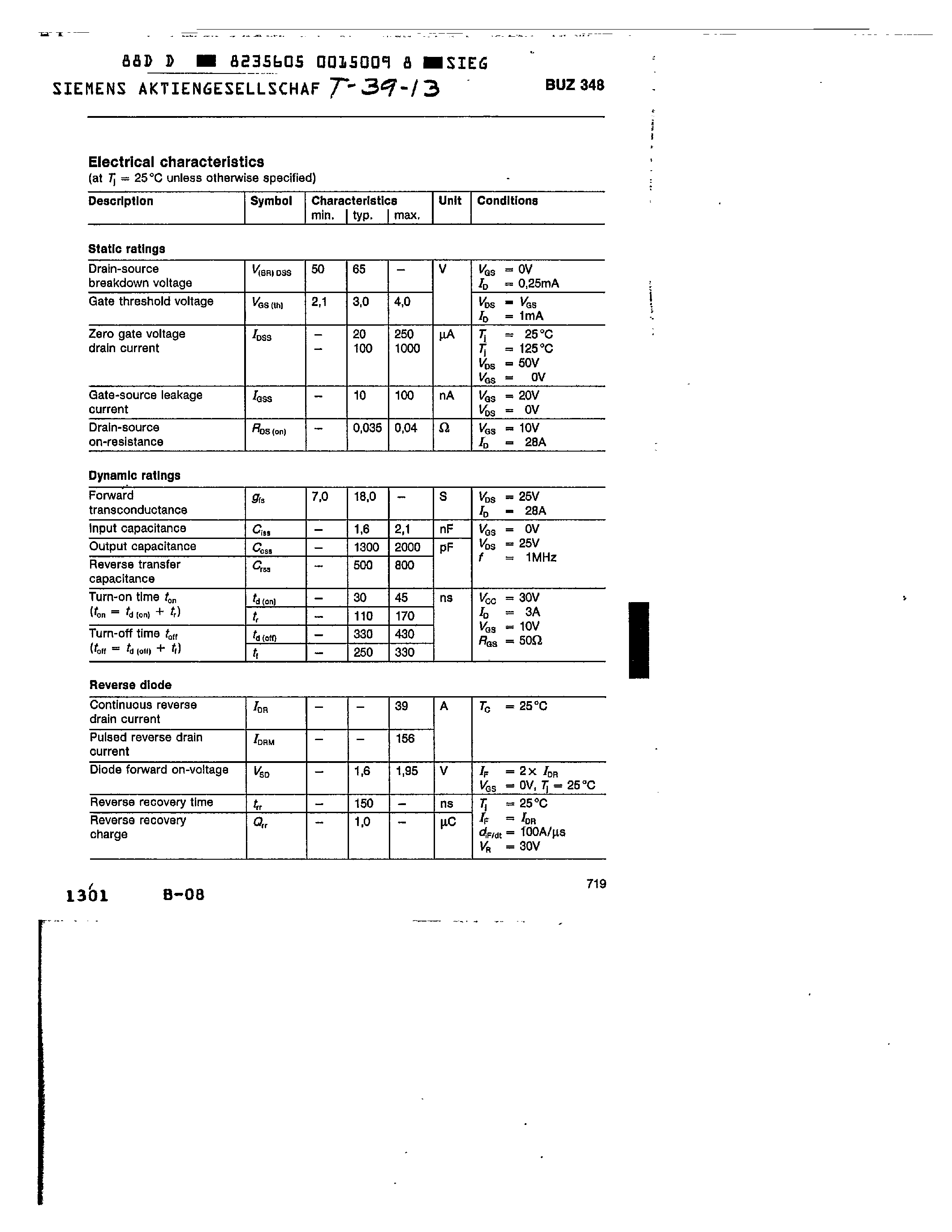 Datasheet BUZ348 - main ratings page 2