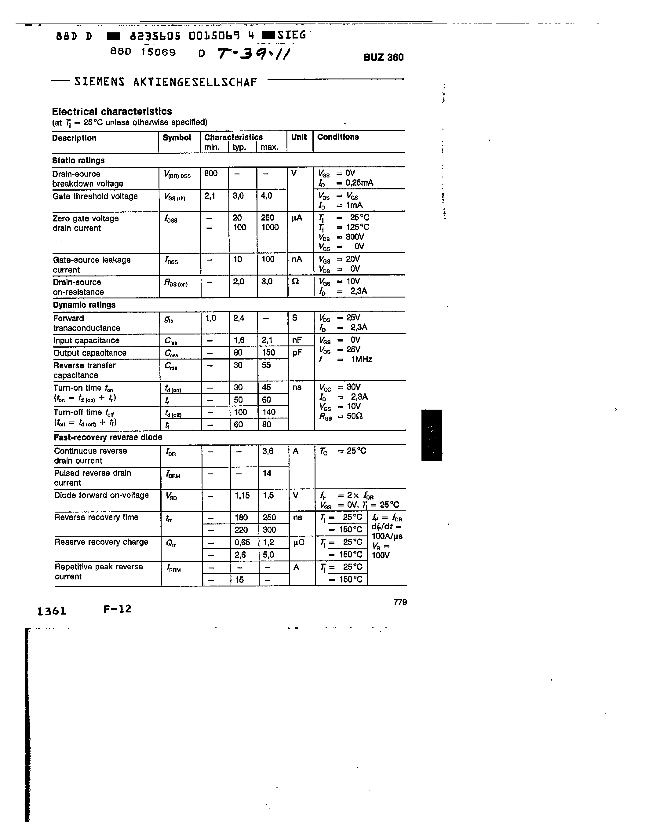 Datasheet BUZ361 - main ratings page 2