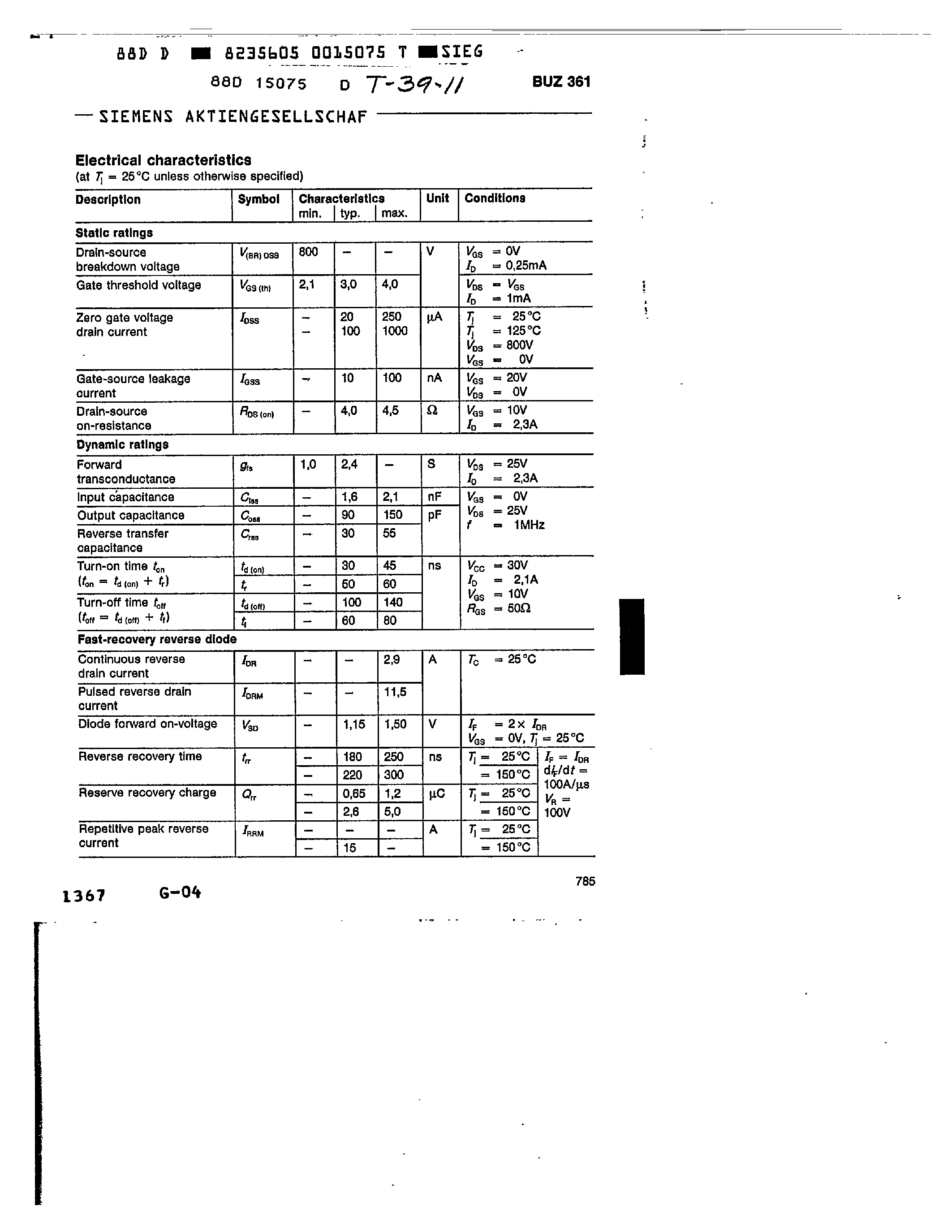 Datasheet BUZ360 - main ratings page 2