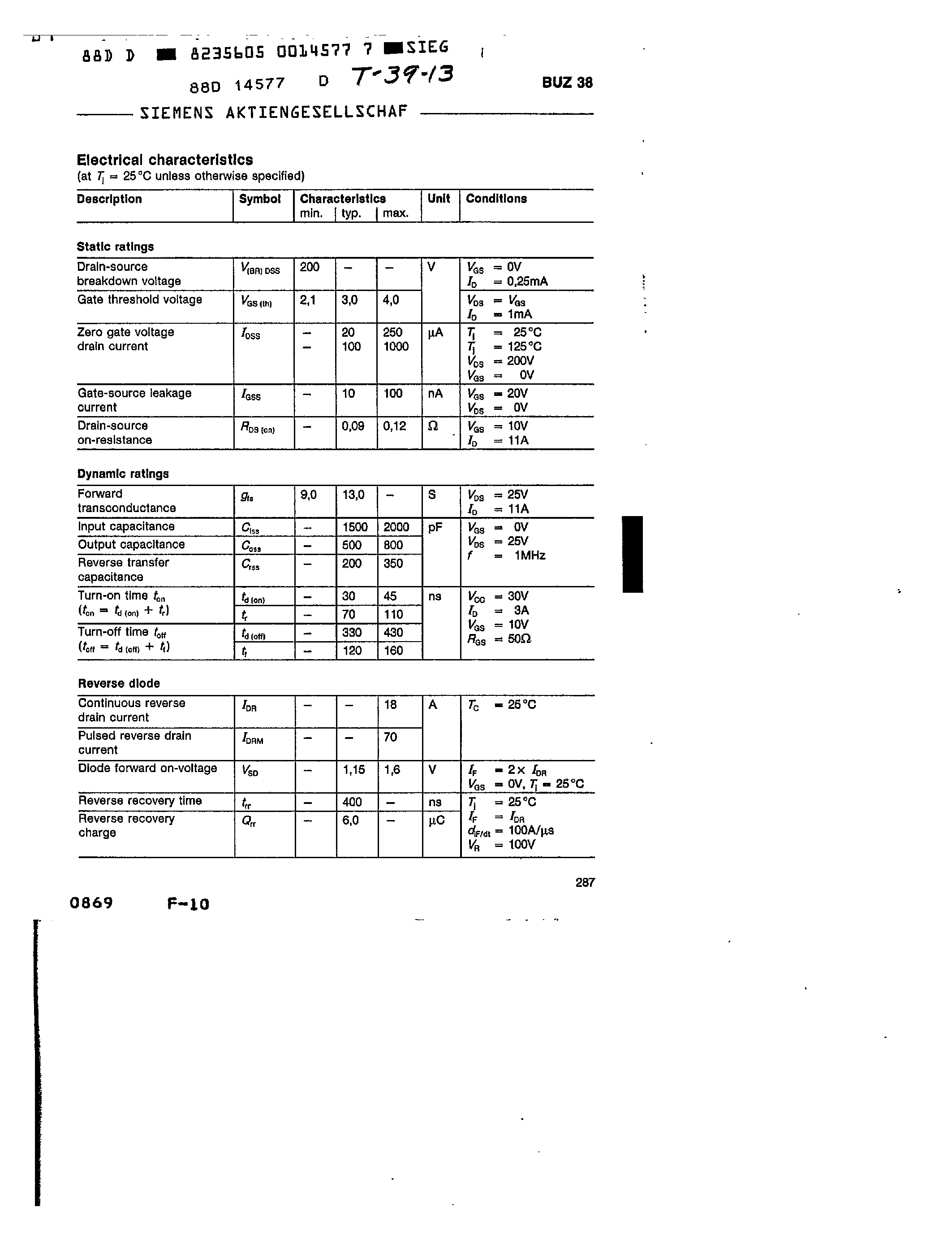 Datasheet BUZ38 - main ratings page 2