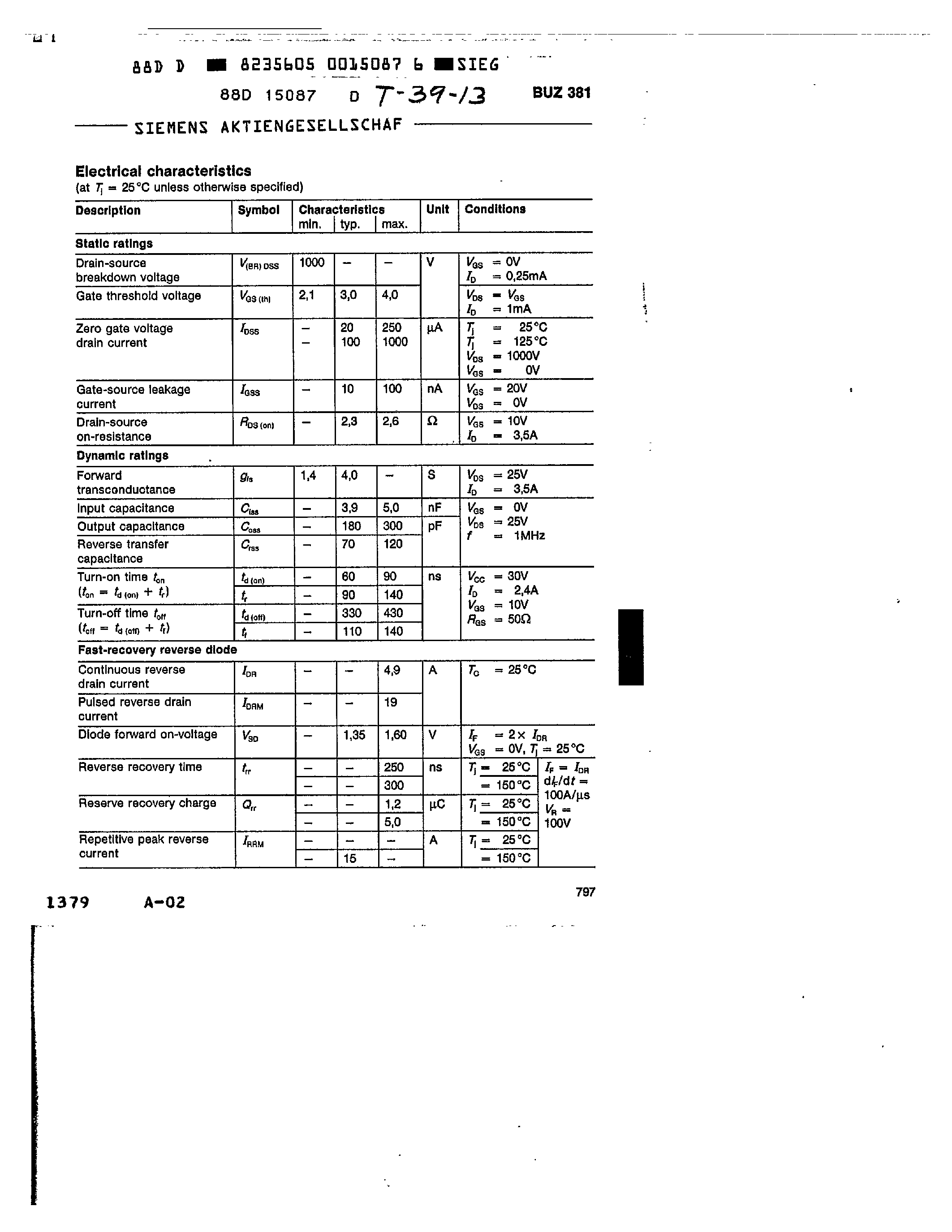Datasheet BUZ381 - main ratings page 2