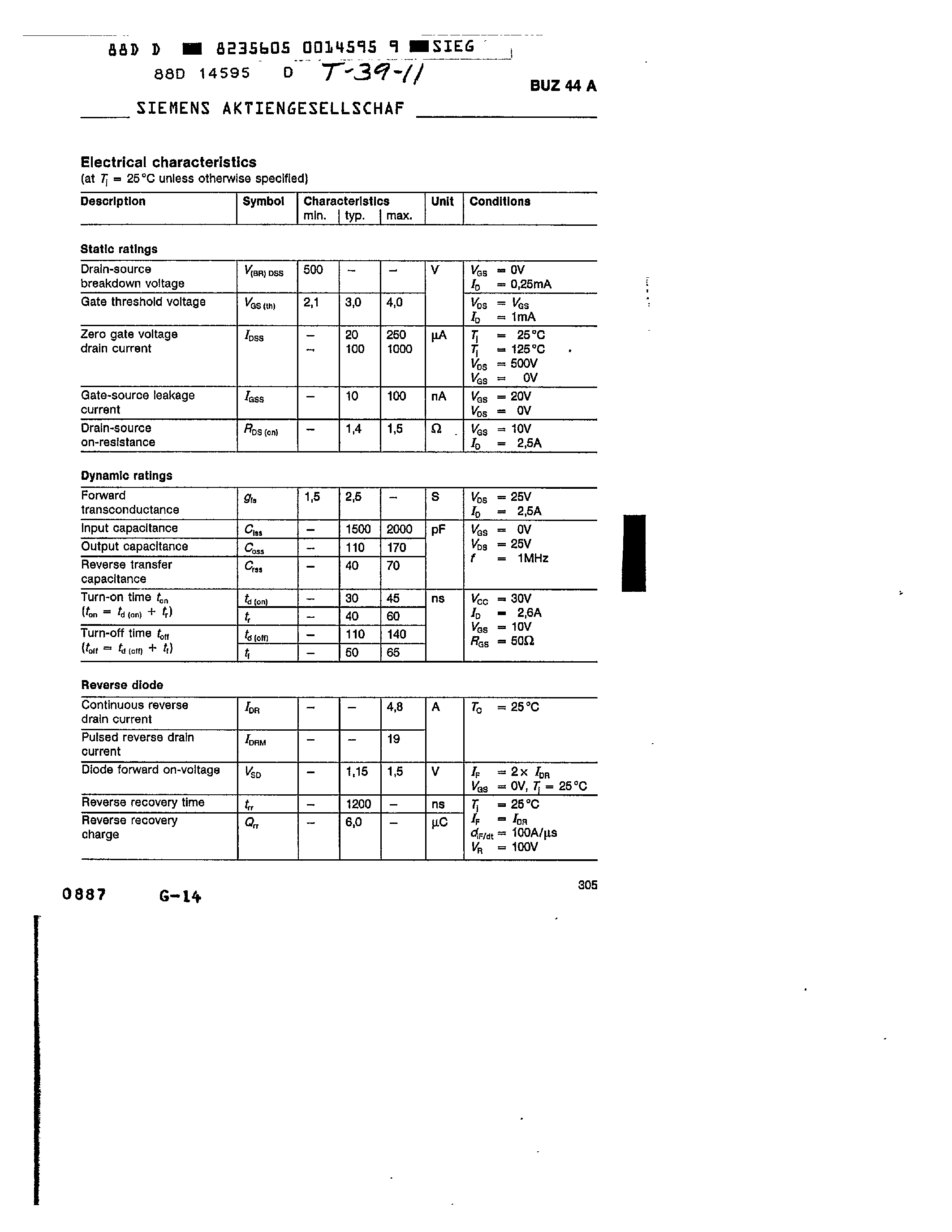 Datasheet BUZ44A - main ratings page 2