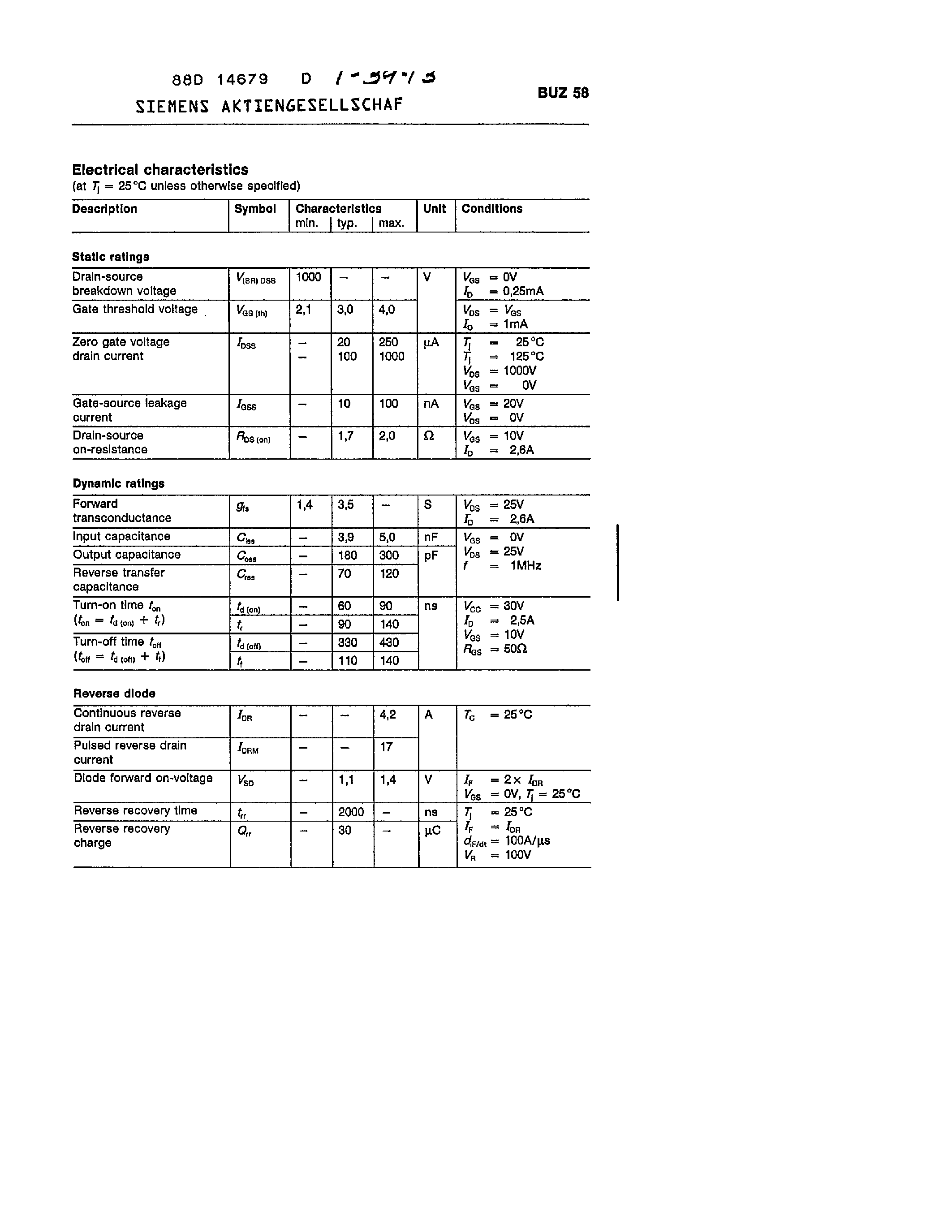 Datasheet BUZ58 - main ratings page 2
