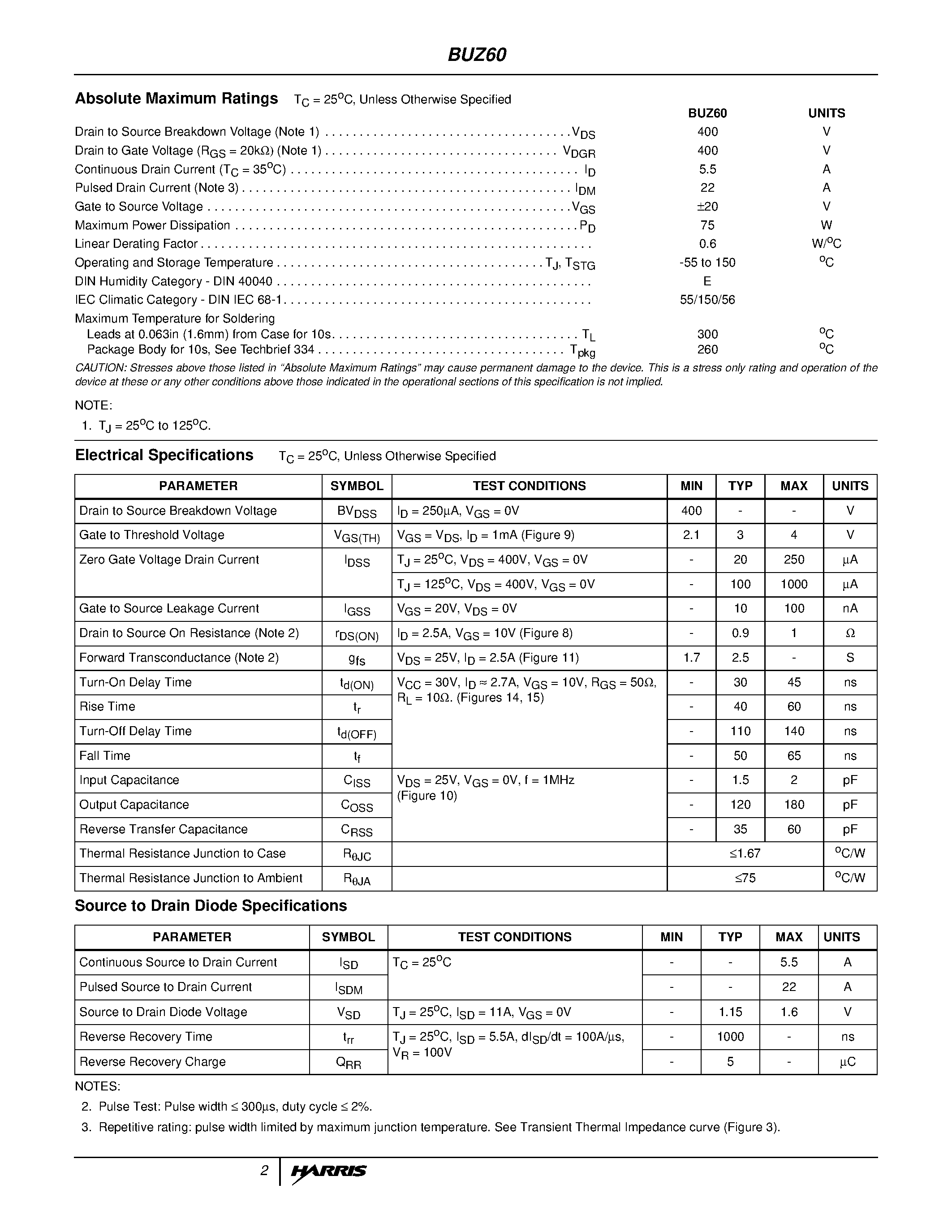 Datasheet BUZ60B - main ratings page 2