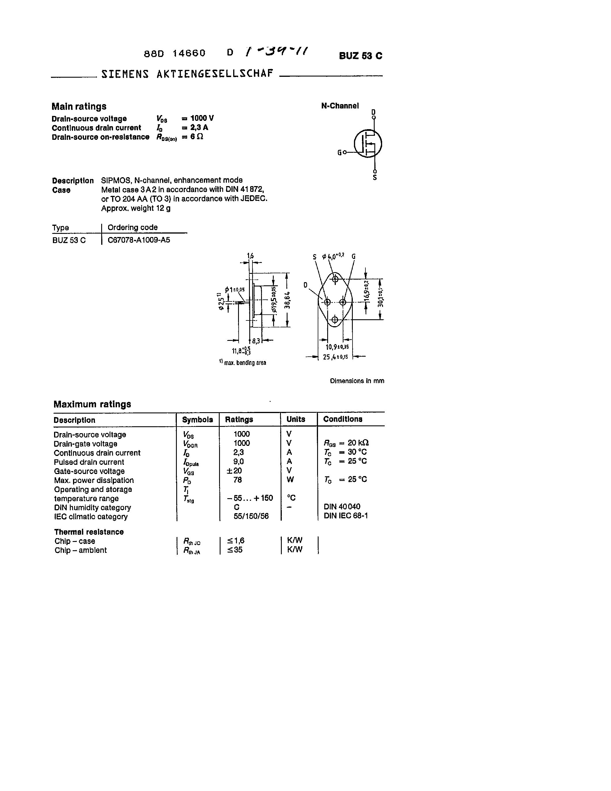 Datasheet BUZ53C page 1 Datasheet BUZ53C - main ratings page 1