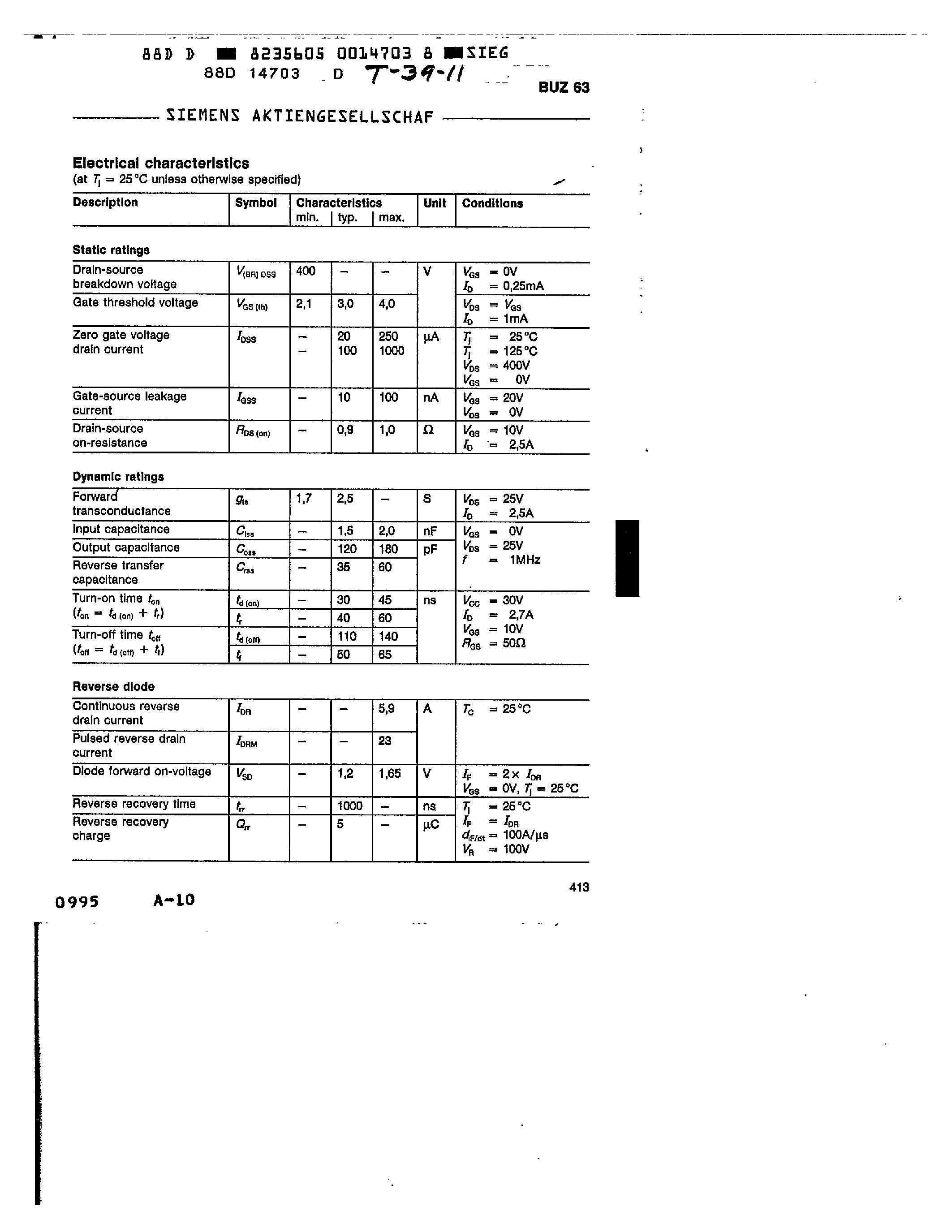 Datasheet BUZ63 page 2 Datasheet BUZ63 - main ratings page 2