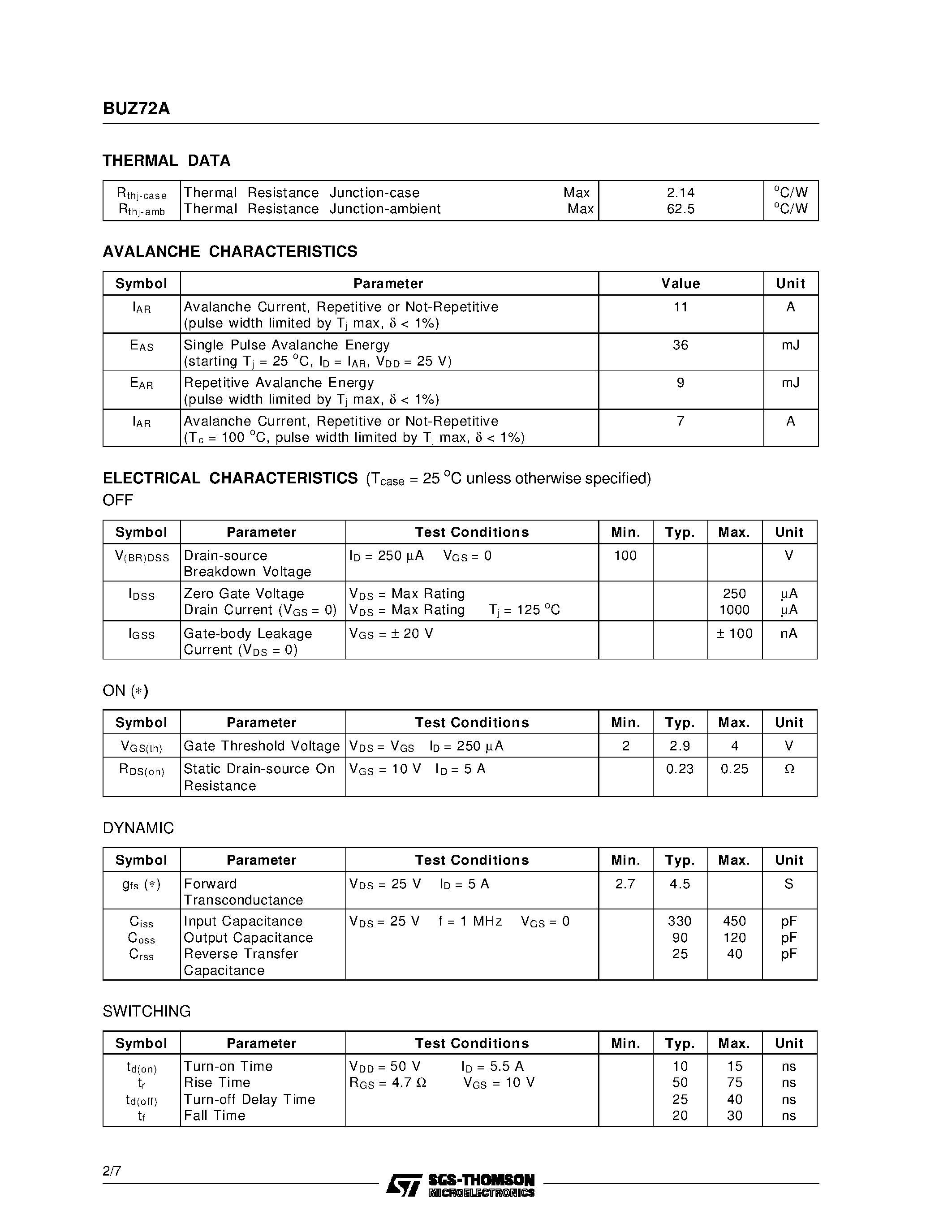 Datasheet BUZ72A page 2 Datasheet BUZ72A - N - CHANNEL ENHANCEMENT MODE POWER MOS TRANSISTORS page 2