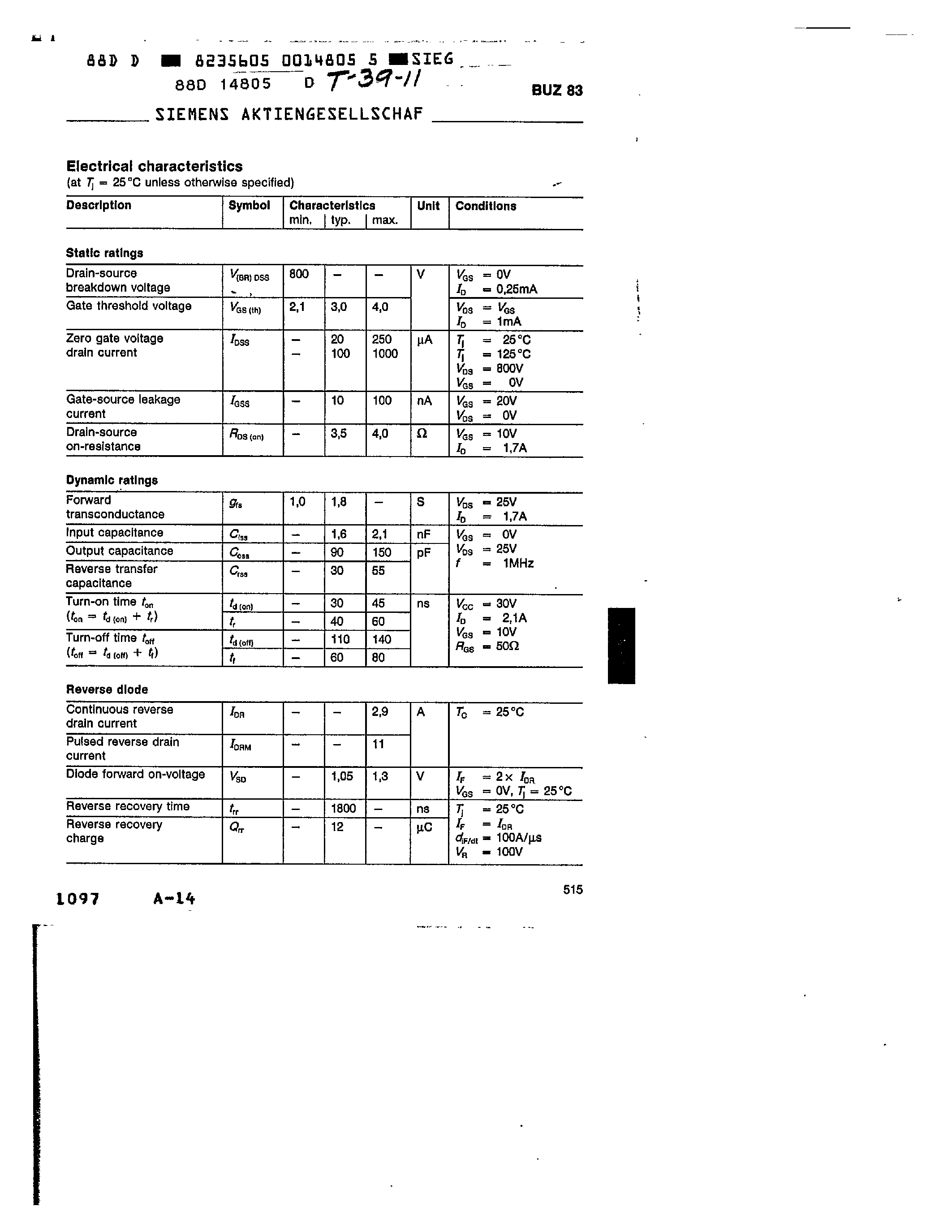 Datasheet BUZ83 page 2 Datasheet BUZ83 - main ratings page 2