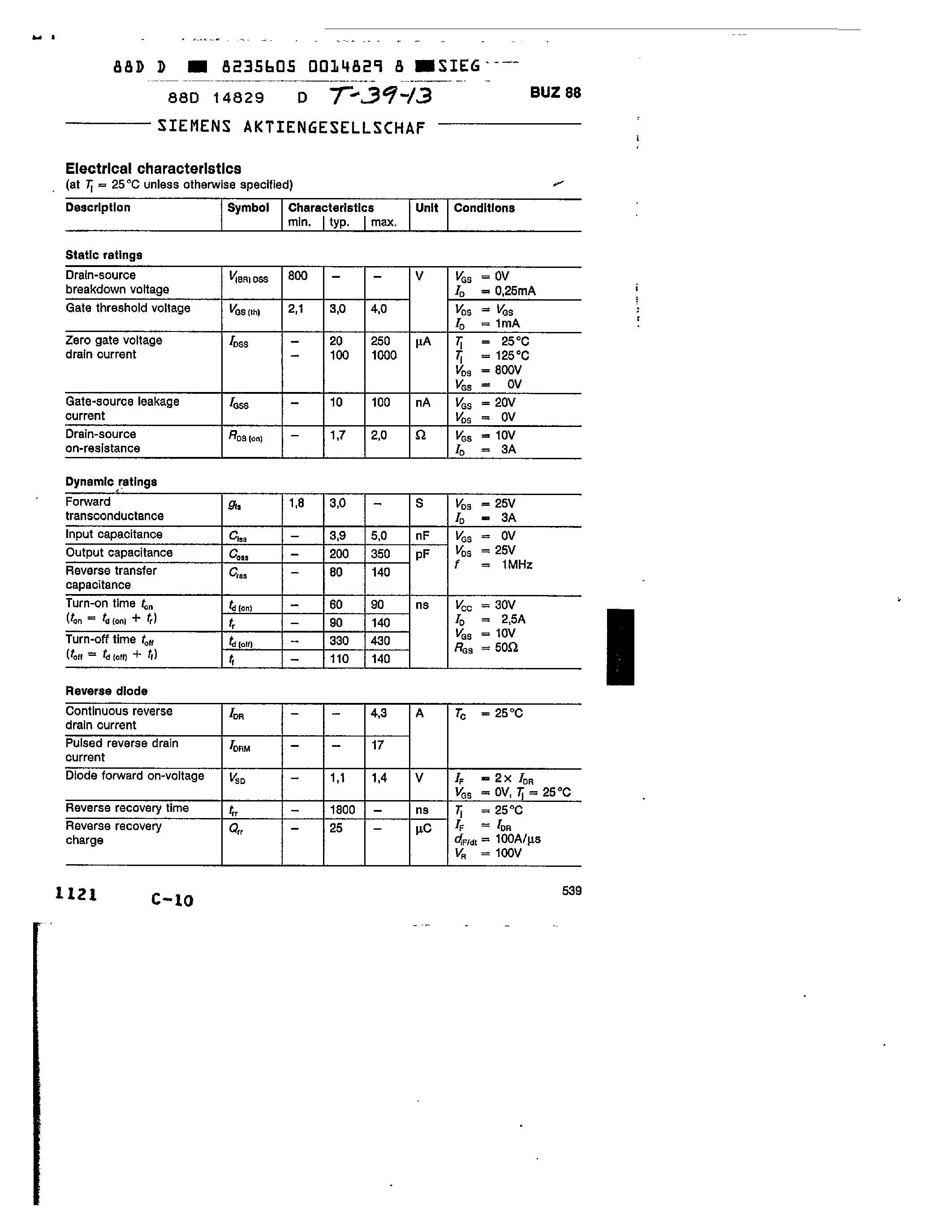 Datasheet BUZ88 page 2 Datasheet BUZ88 - main ratings page 2