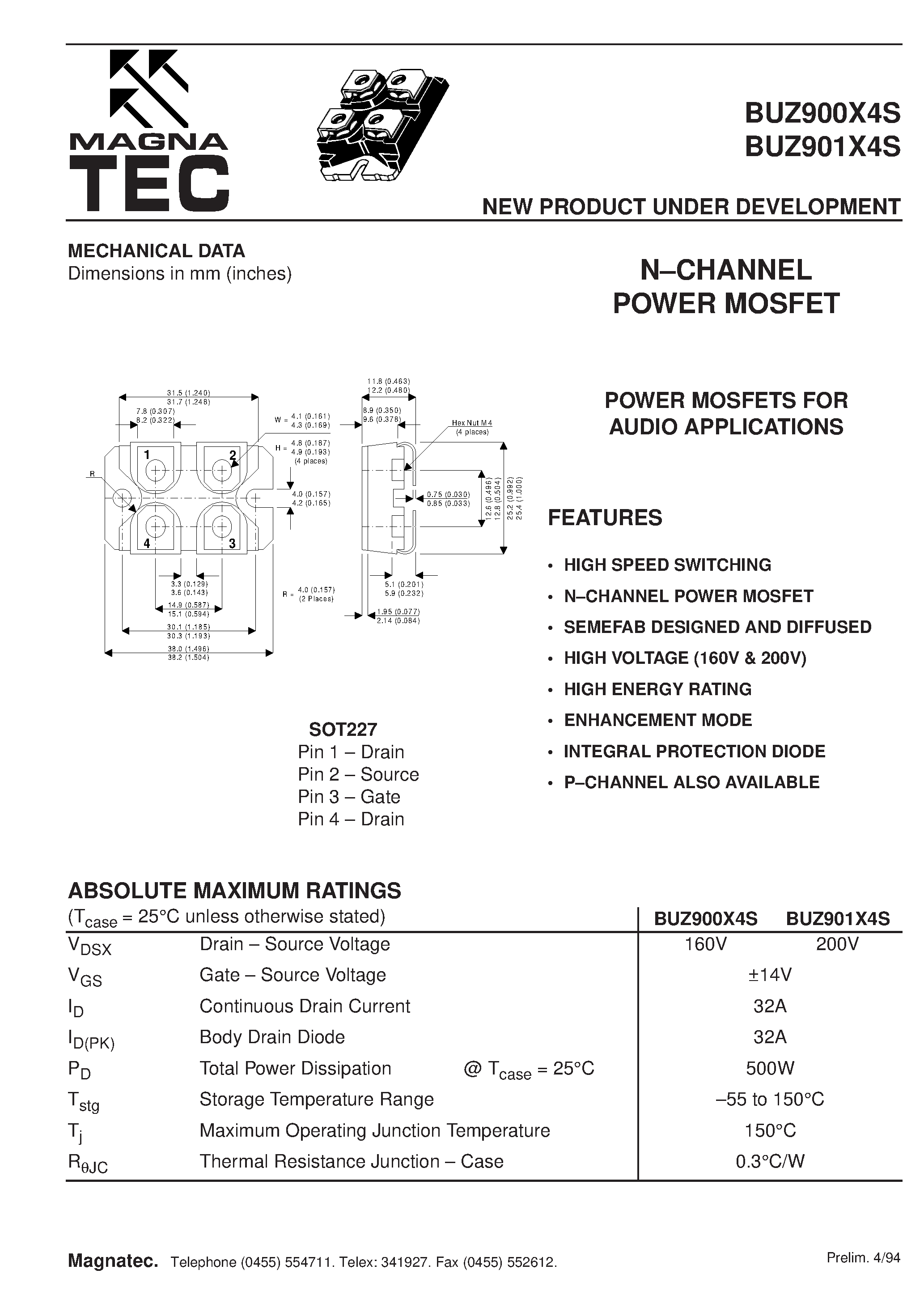 Даташит BUZ900X4S - NEW PRODUCT UNDER DEVELOPMENT страница 1
