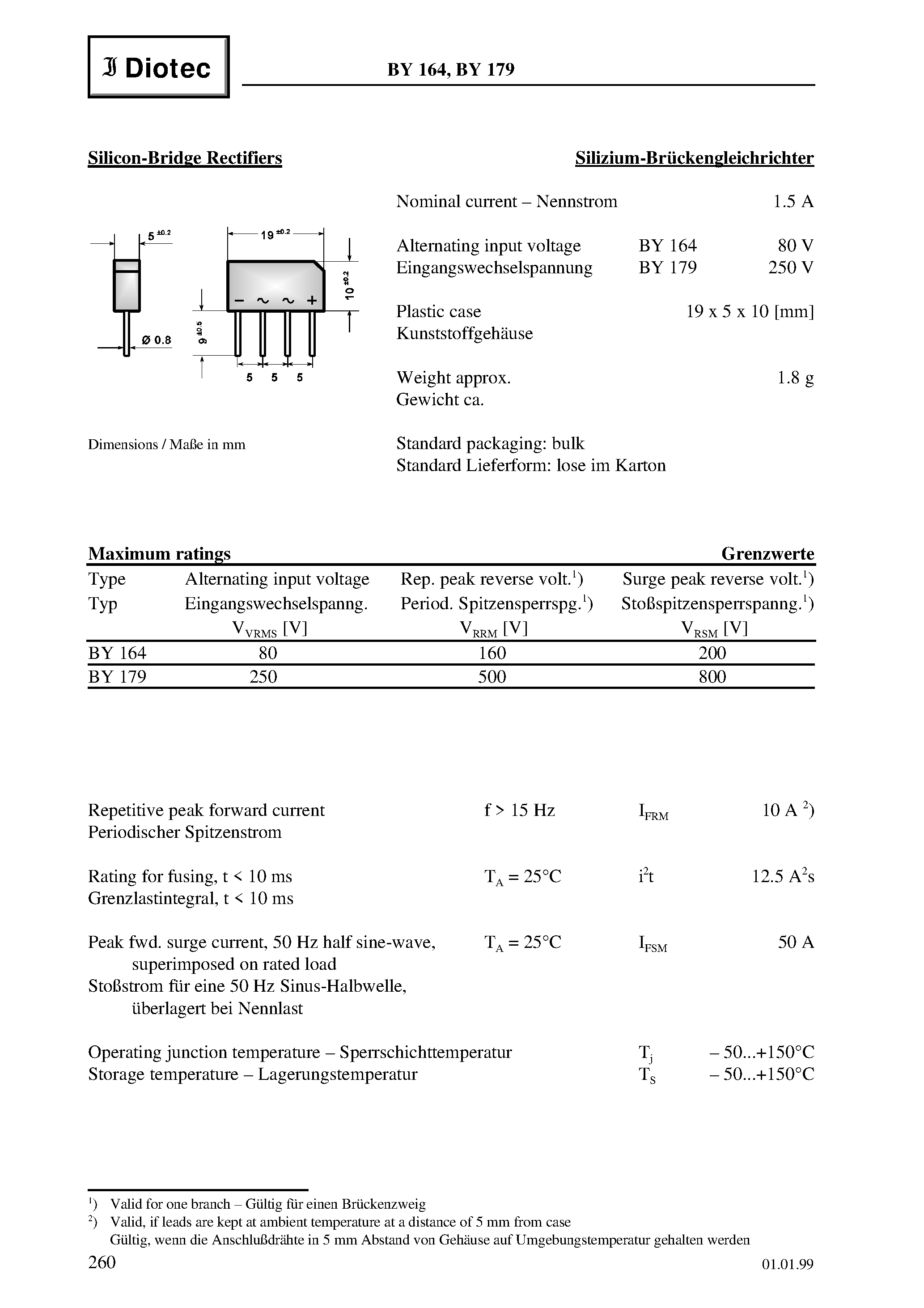 Datasheet BY164 - Silicon-Bridge Rectifiers page 1