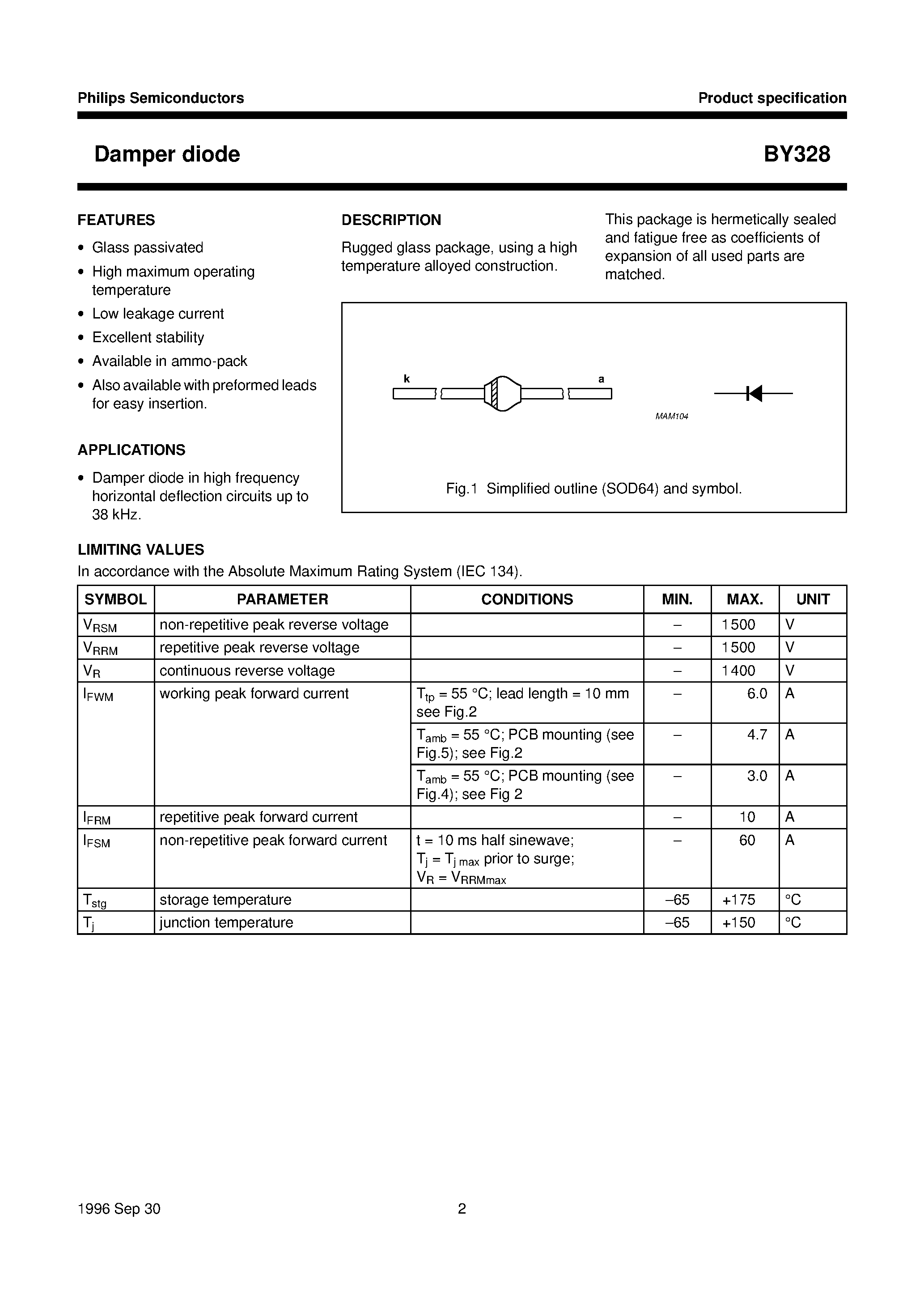 Datasheet BY328 - Damper diode page 2