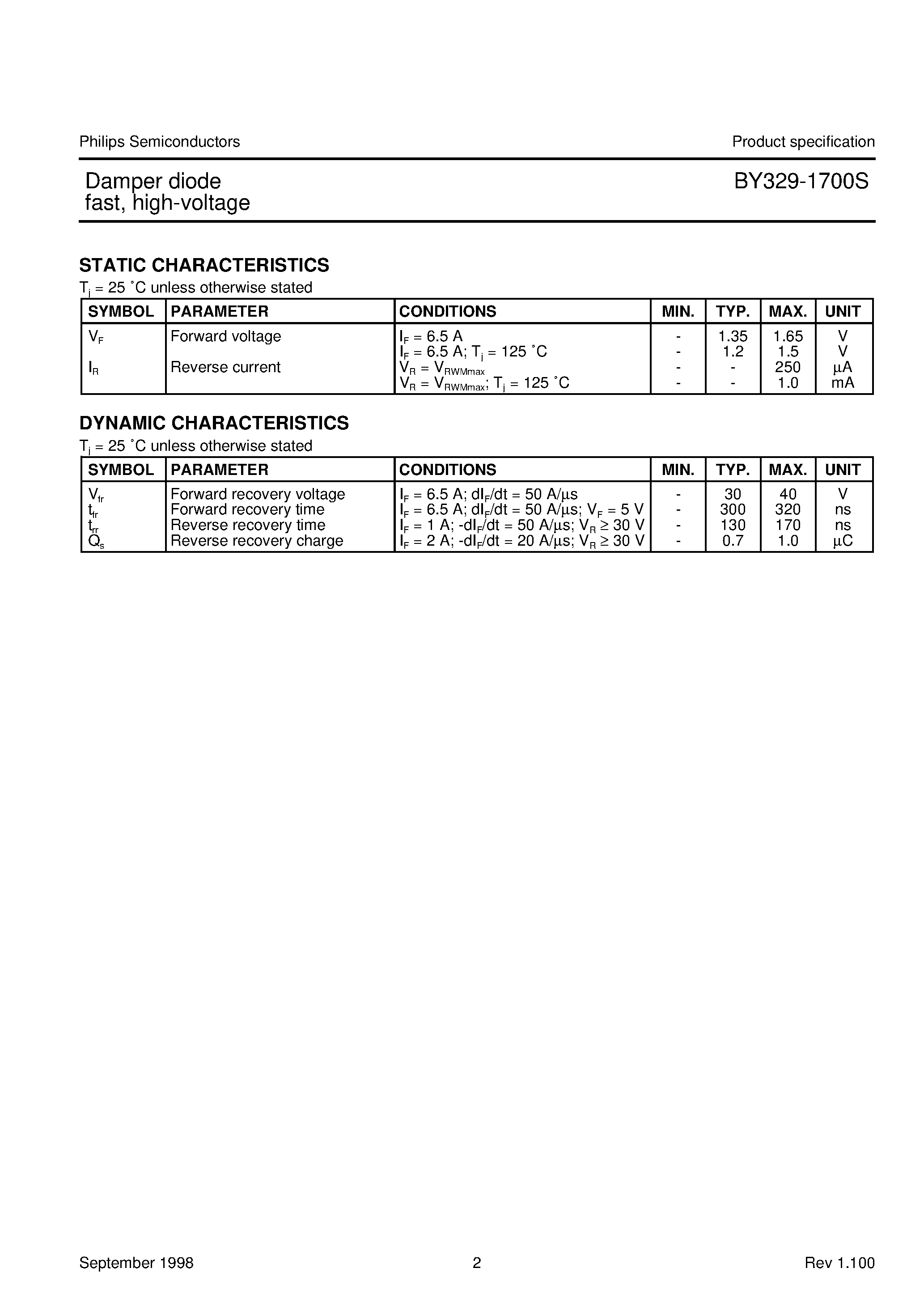 Datasheet BY329-1700S - Damper diode fast/ high-voltage page 2