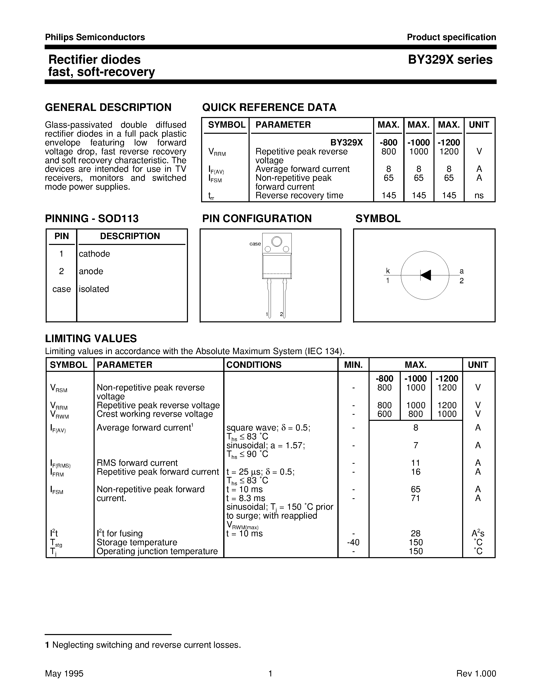 Datasheet BY329X - Rectifier diodes fast/ soft-recovery page 1