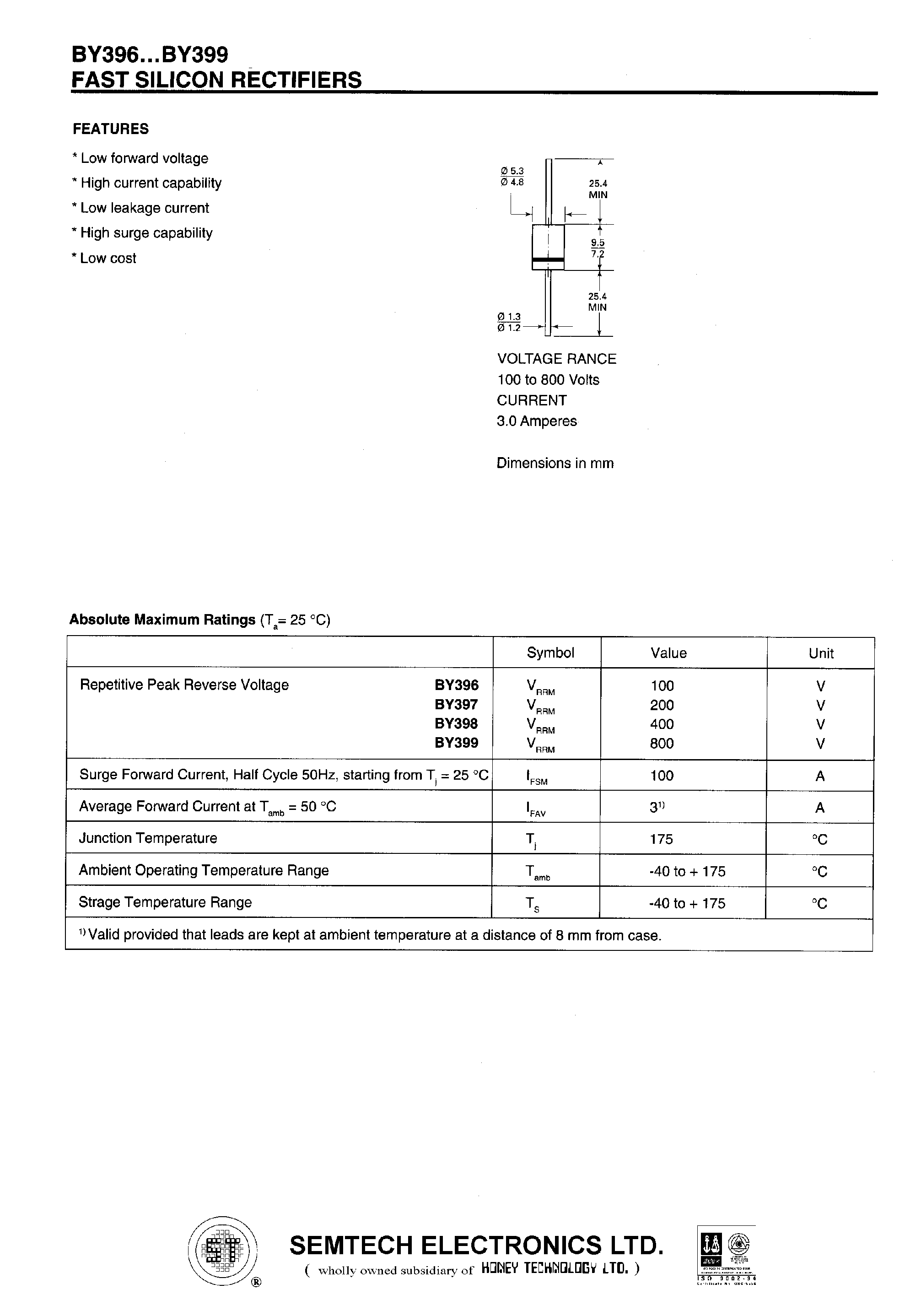 Datasheet BY398 - FAST SILICON RECTIFIERS page 1