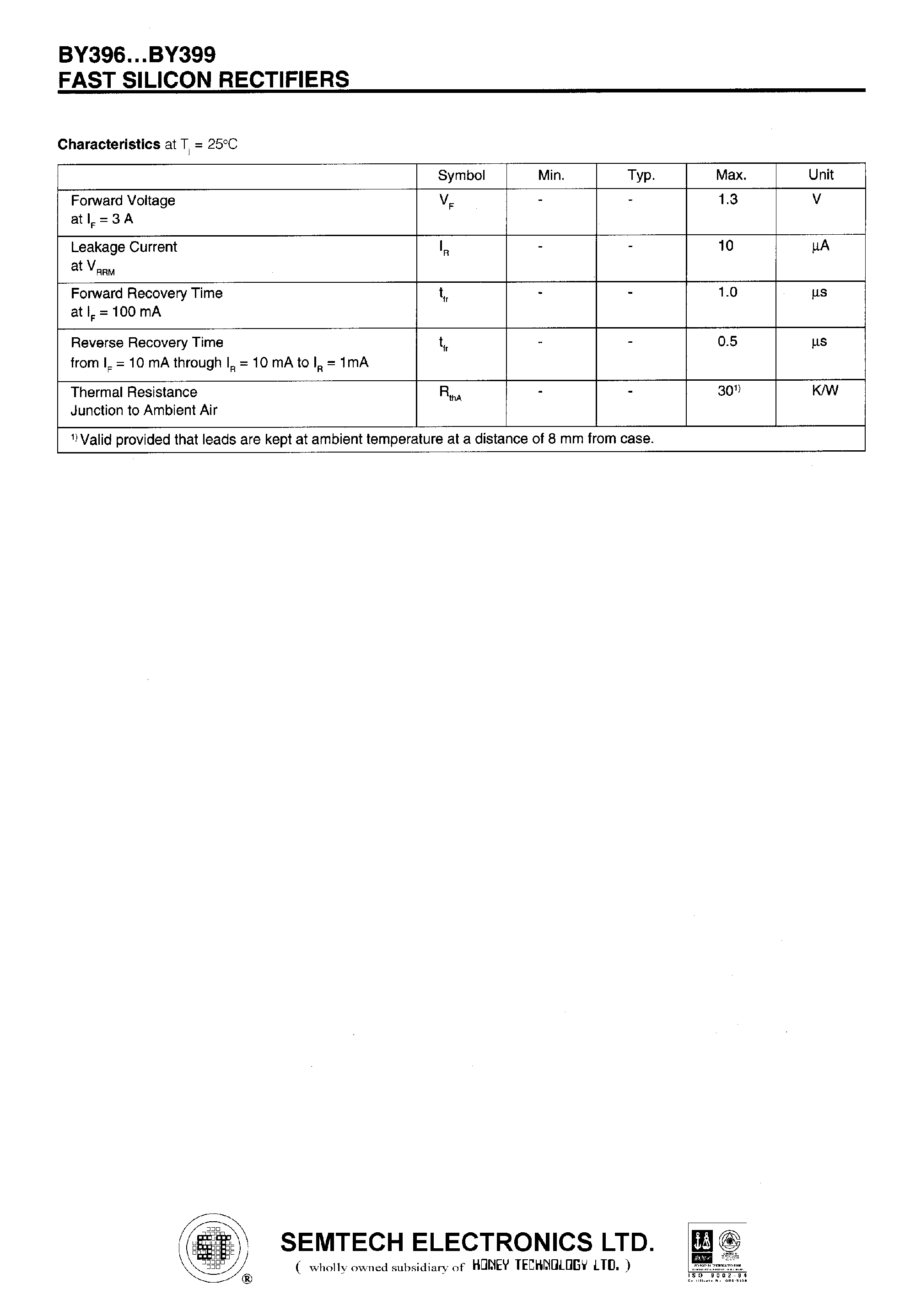 Datasheet BY399 page 2 Datasheet BY399 - FAST SILICON RECTIFIERS page 2