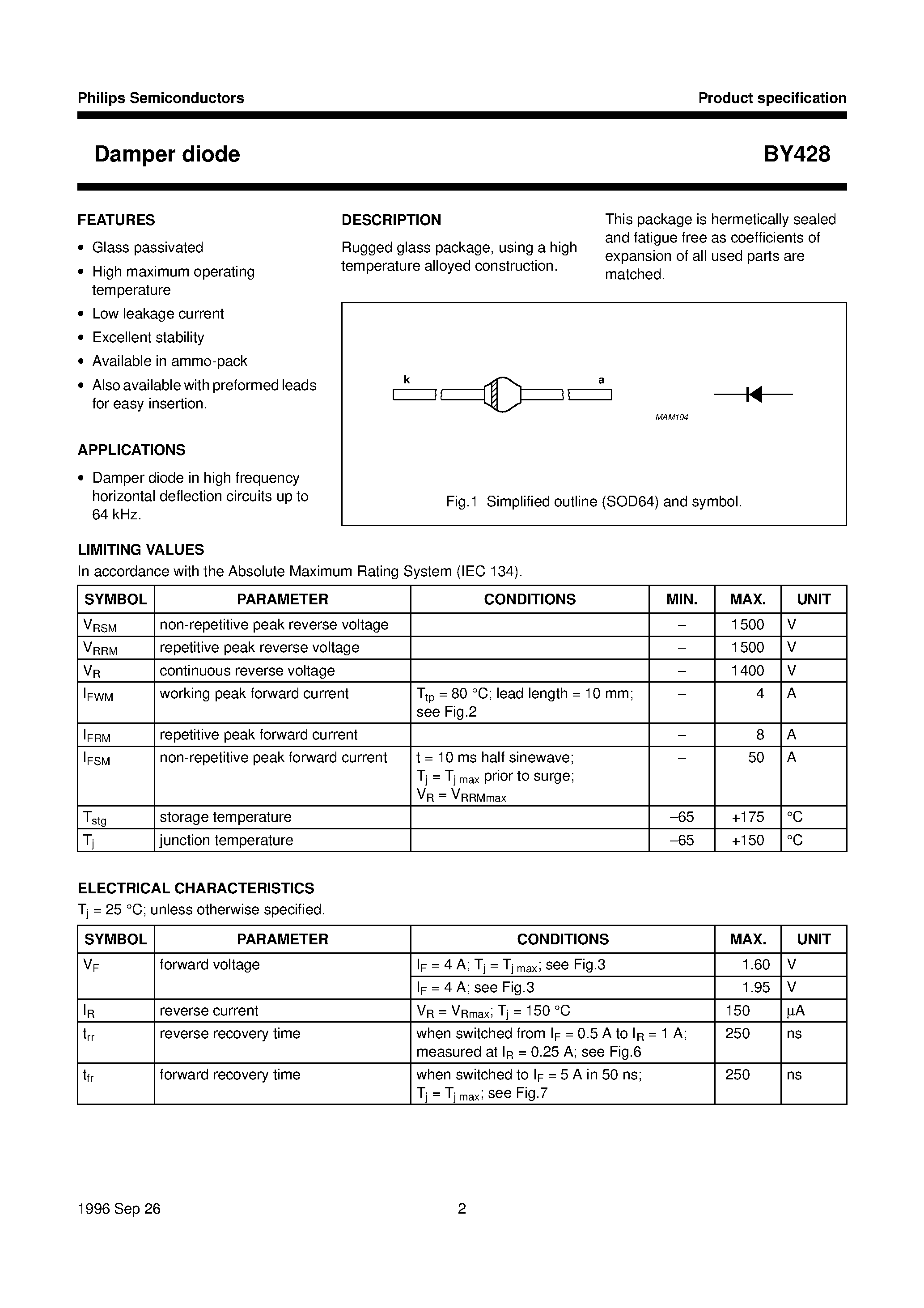 Datasheet BY428 page 2 Datasheet BY428 - Damper diode page 2