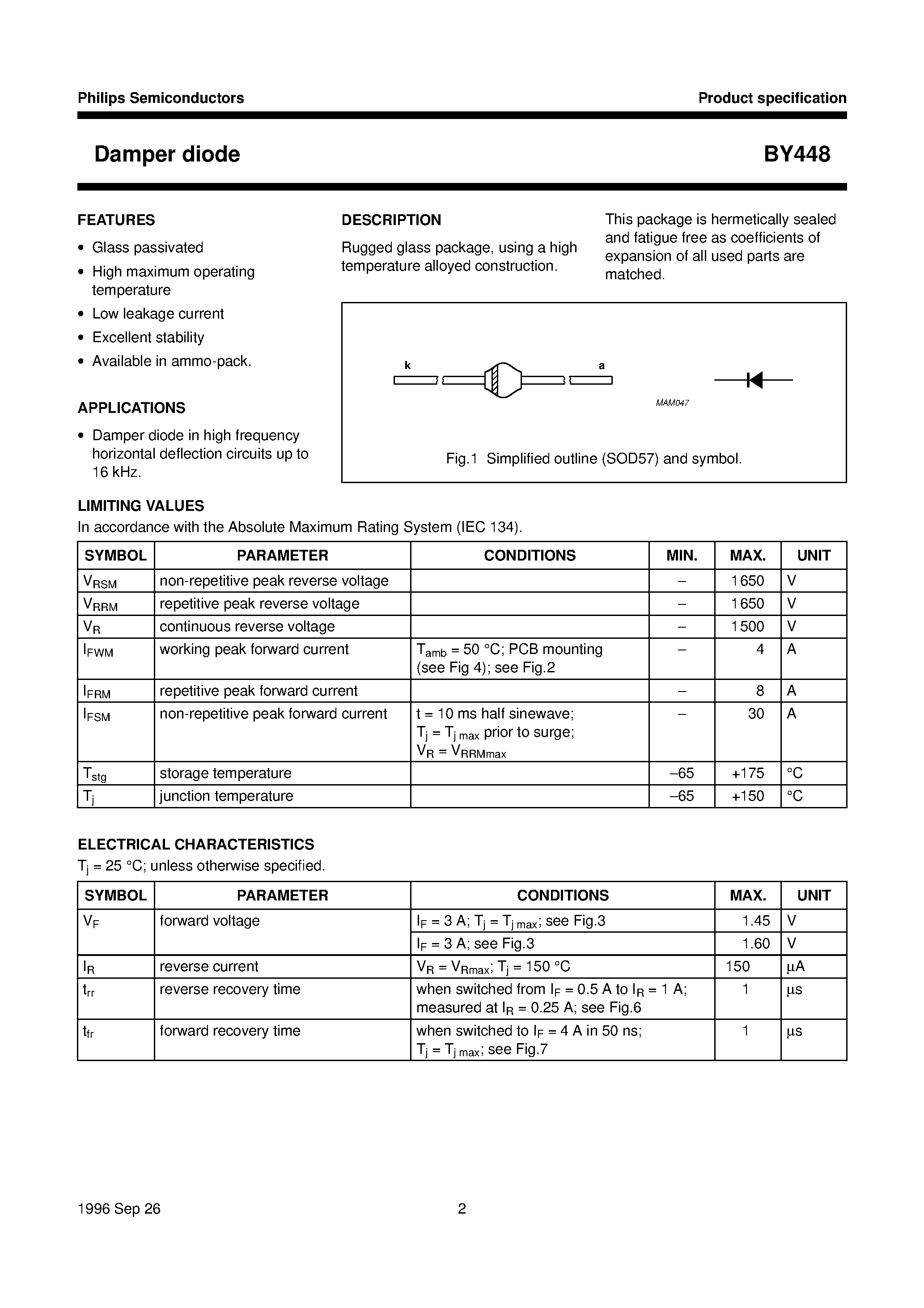 Datasheet BY448 page 2 Datasheet BY448 - Damper diode page 2