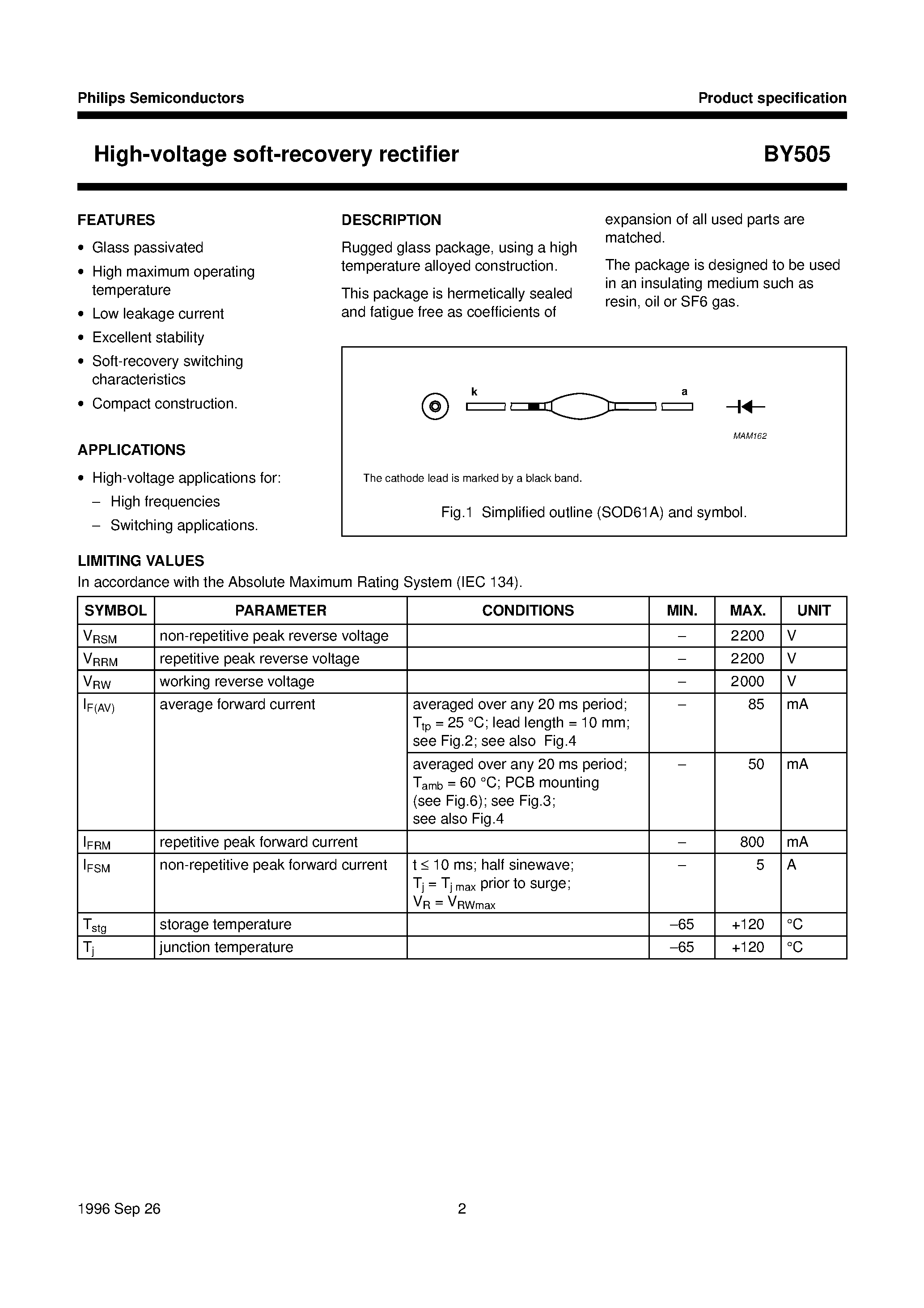 Datasheet BY505 - High-voltage soft-recovery rectifier page 2