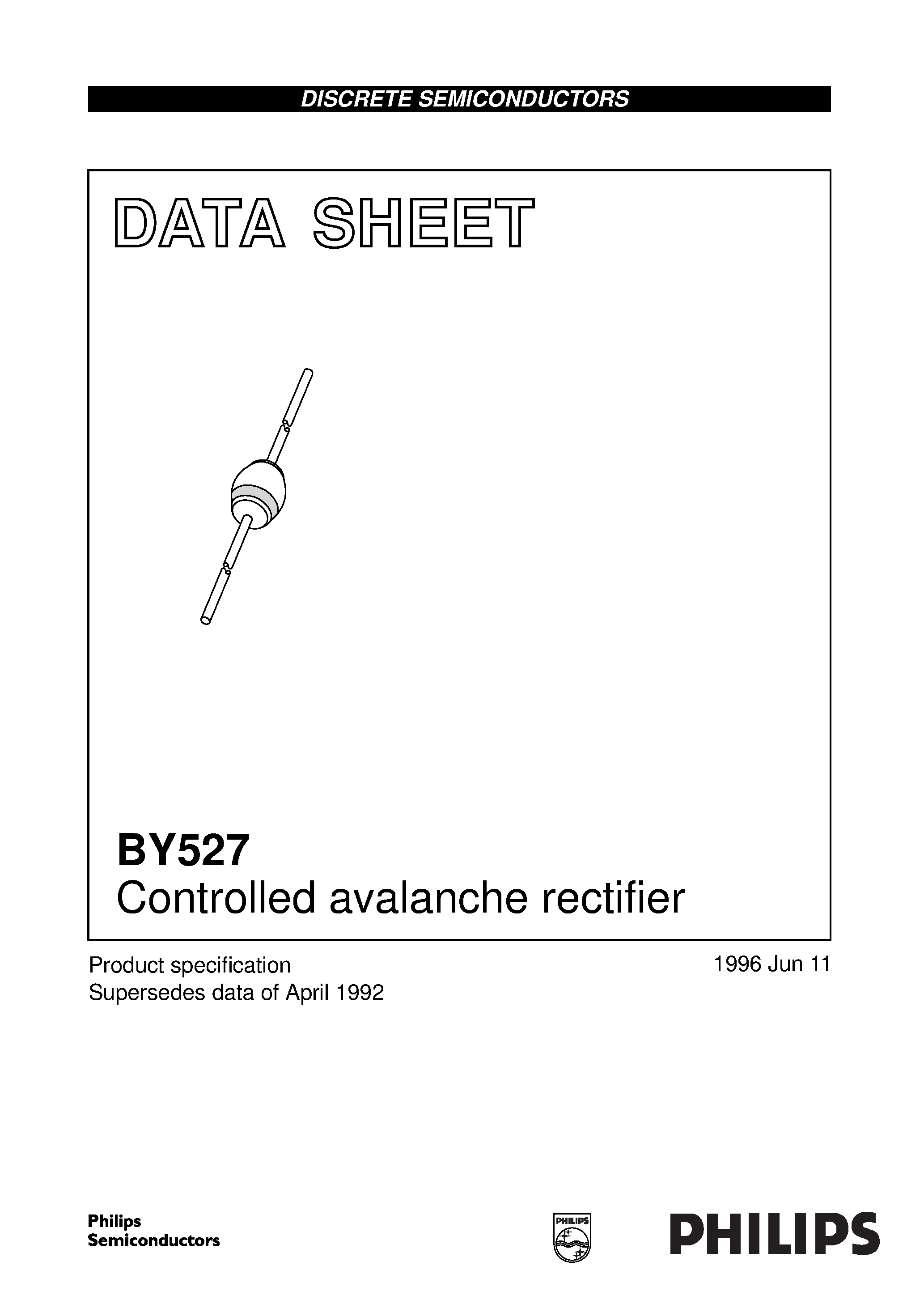 Datasheet BY527 page 1 Datasheet BY527 - Controlled avalanche rectifier page 1