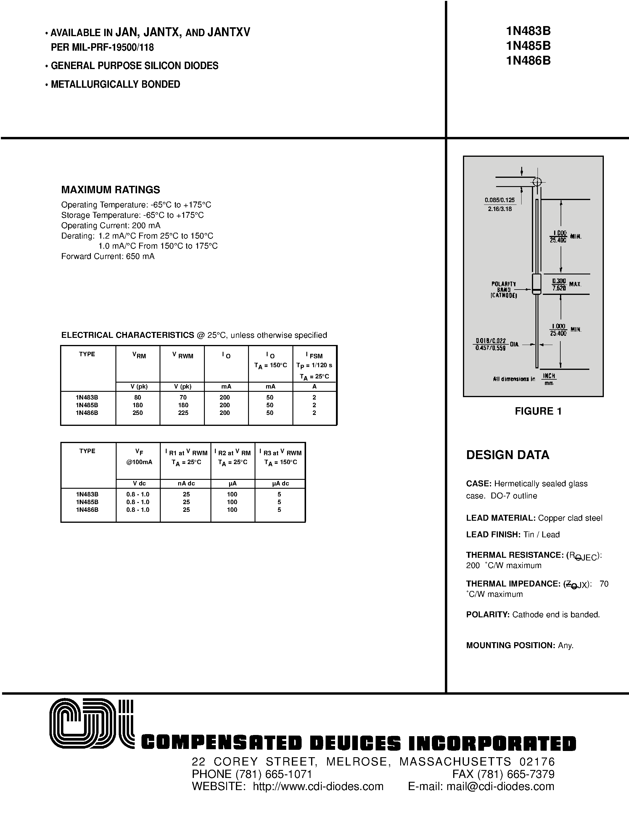 Datasheet 1N483B - GENERAL PURPOSE SILICON DIODES page 1