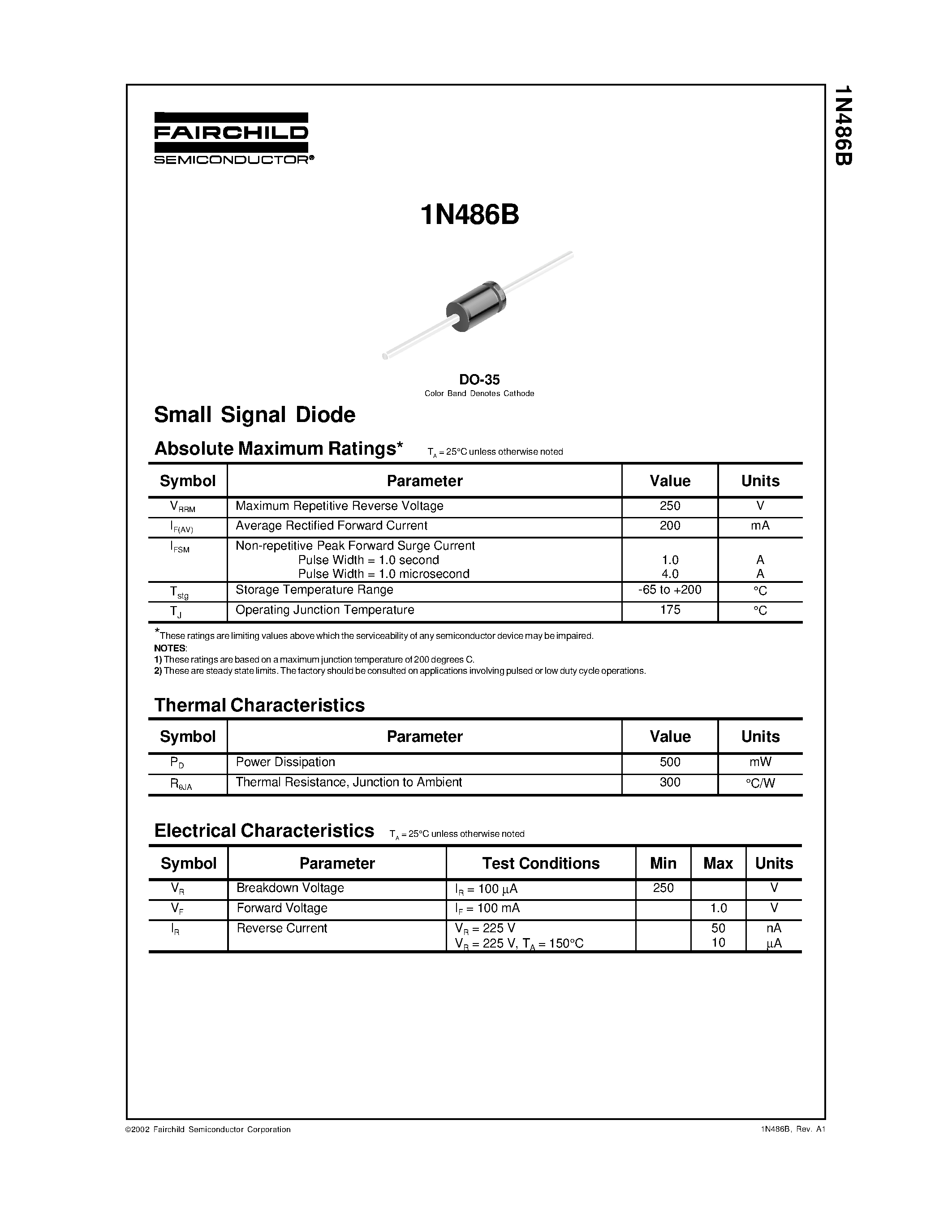 Datasheet 1N486B - Small Signal Diode page 1