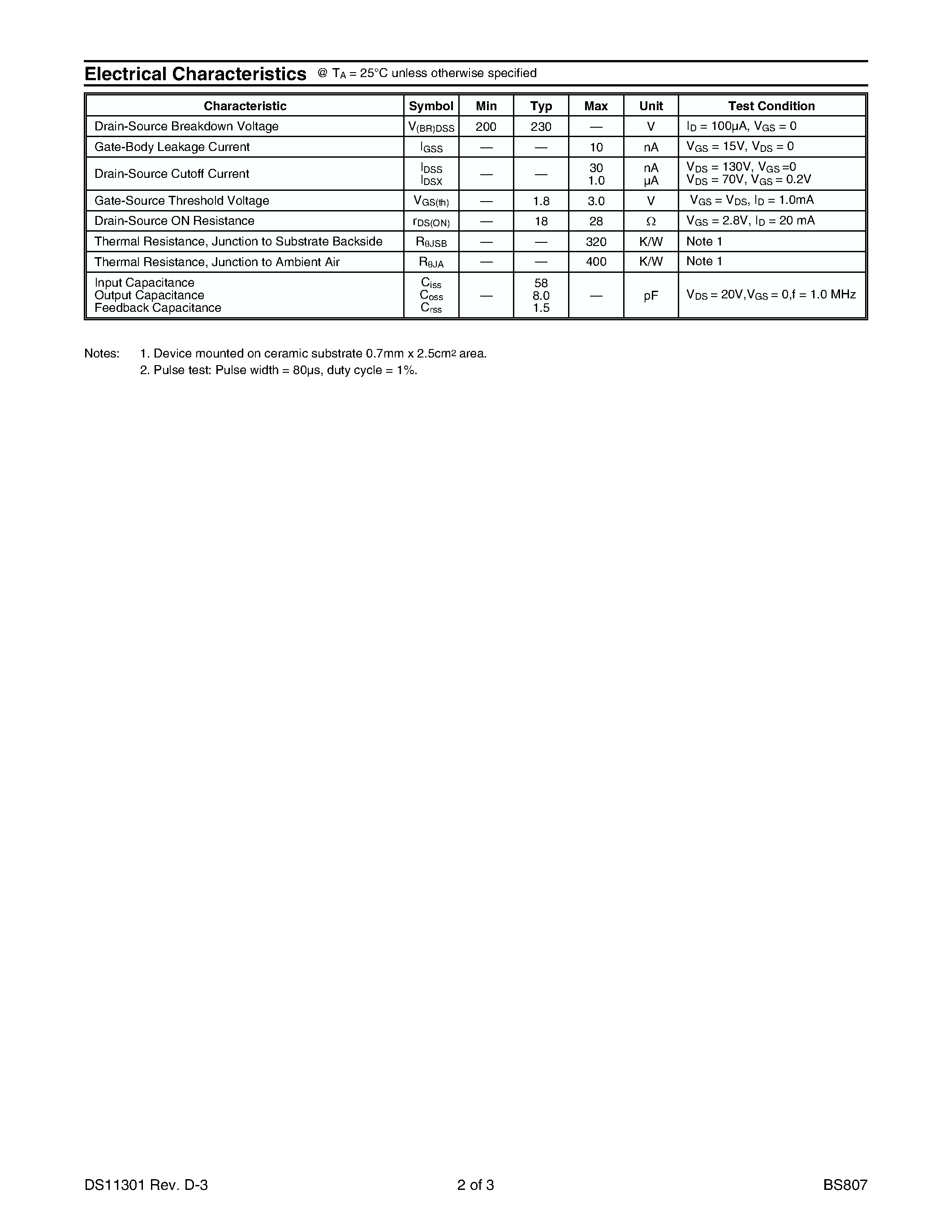 Datasheet BS807 - N-CHANNEL ENHANCEMENT MODE DMOS TRANSISTOR page 2