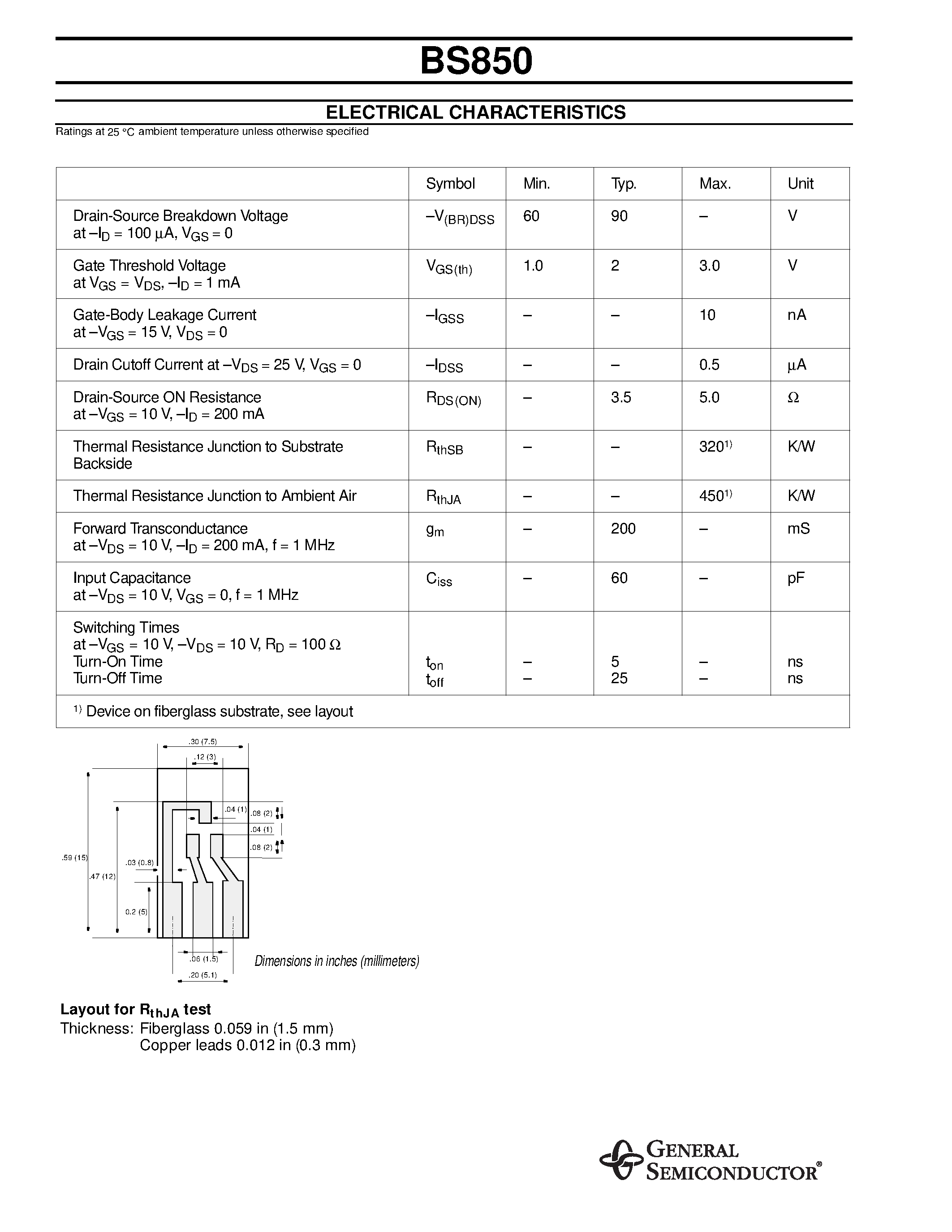 Datasheet BS850 - DMOS Transistors (P-Channel) page 2