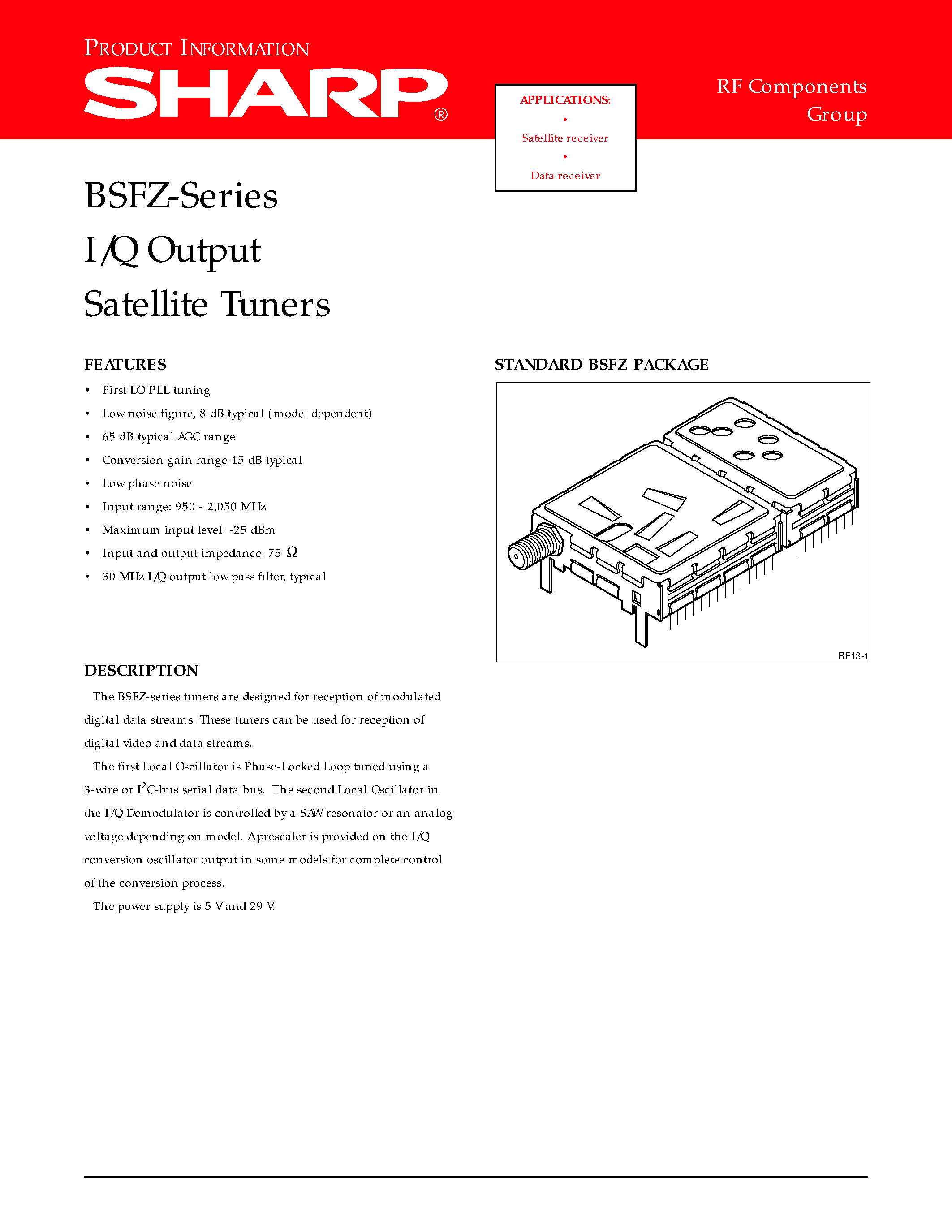 Даташит на микросхему BSFZ68G57 страница 1 Даташит BSFZ68G57 - I/Q Output Satellite Tuners страница 1