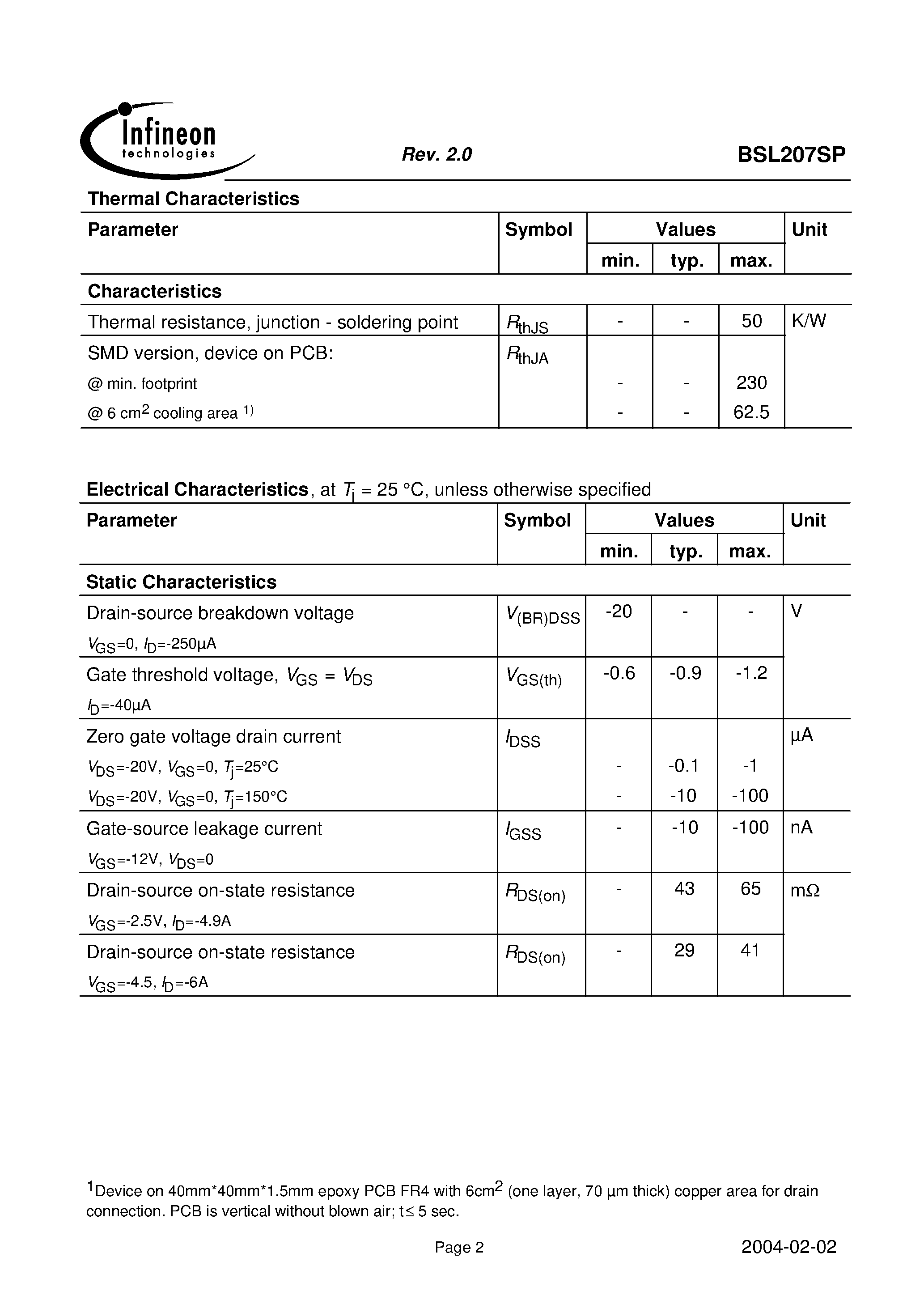 Datasheet BSL207SP - OptiMOS -P Small-Signal-Transistor page 2