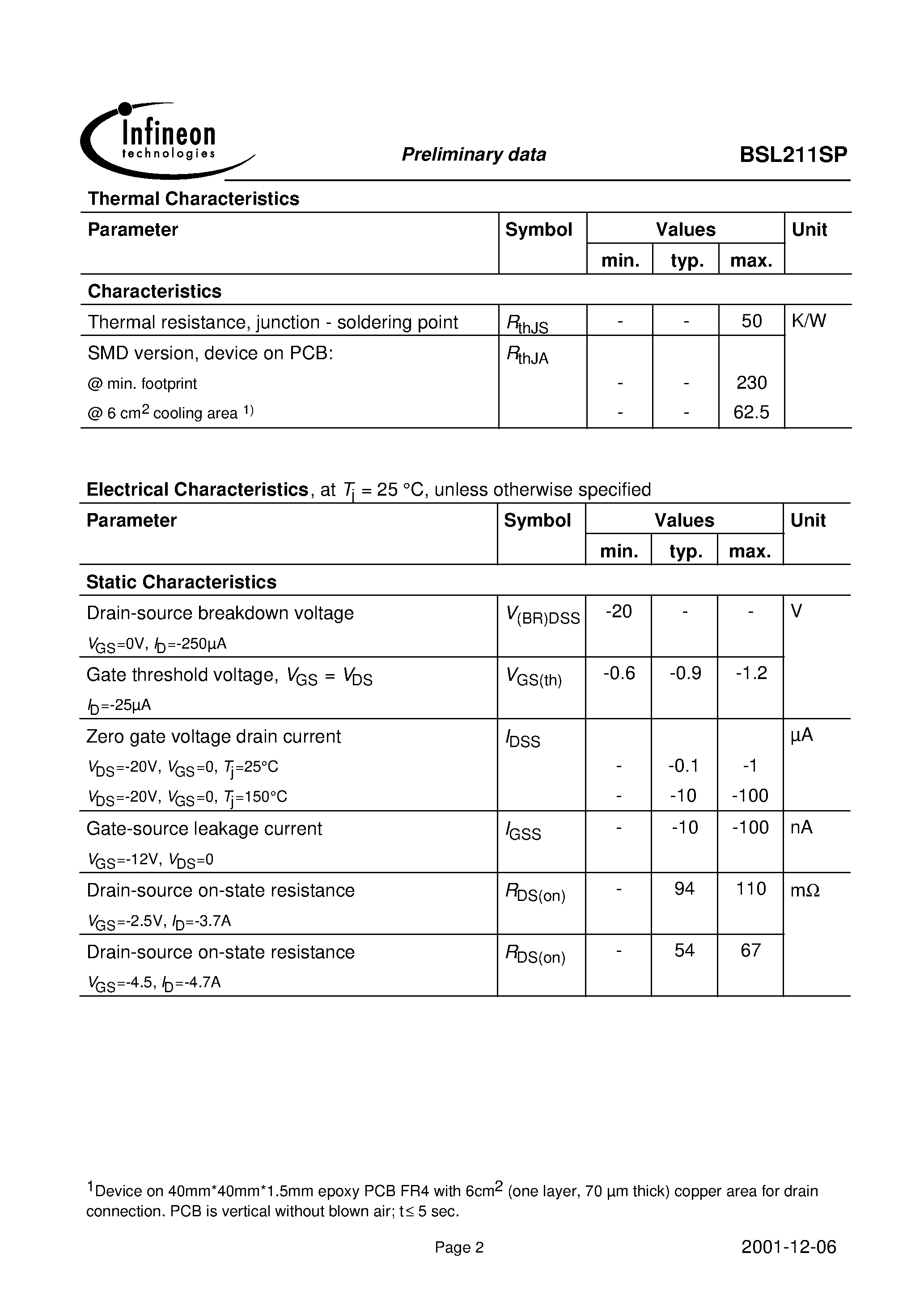 Datasheet BSL211 - OptiMOS -P Small-Signal-Transistor page 2
