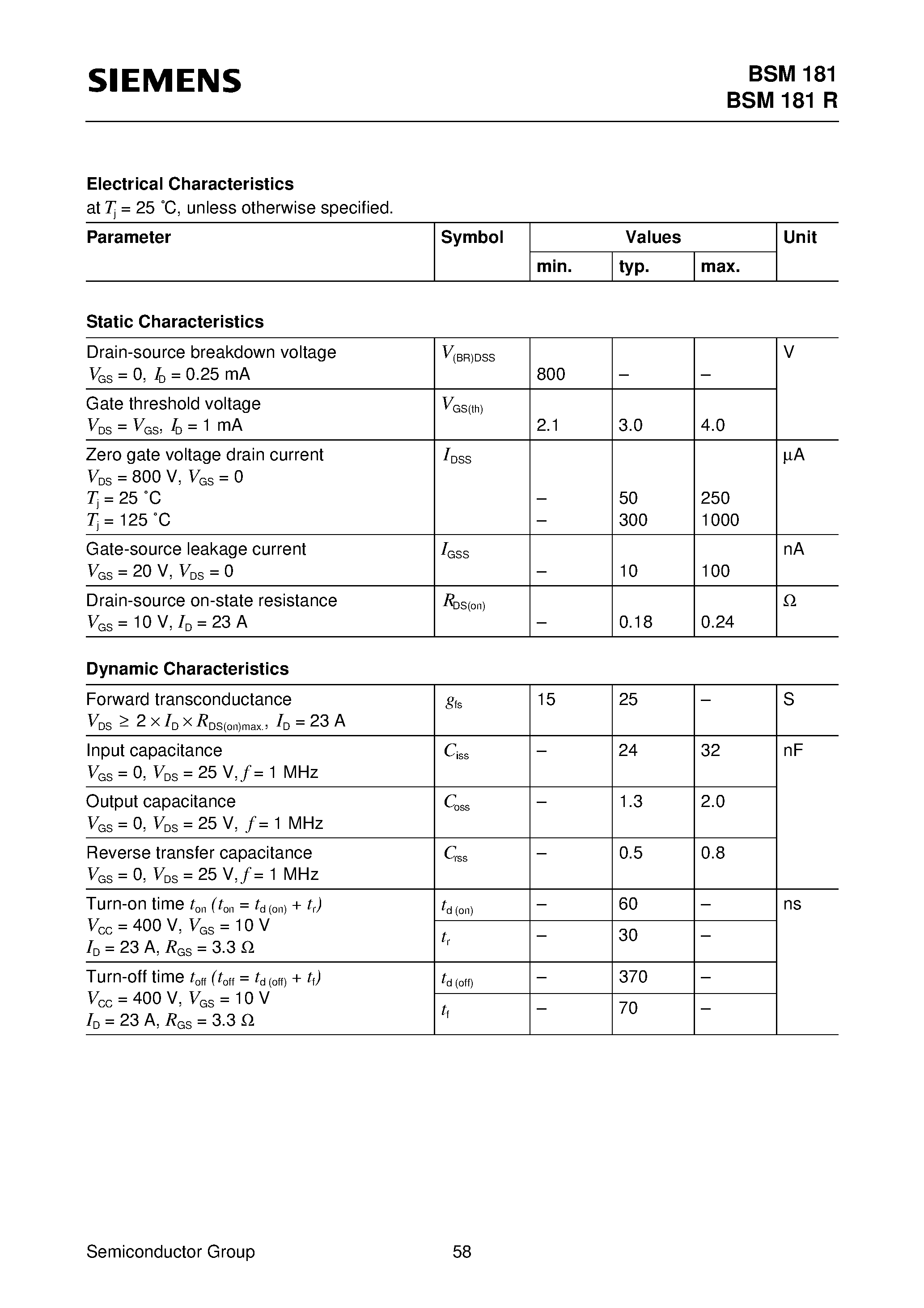Datasheet BSM181R - SIMOPAC Module (Power module Single switch N channel Enhancement mode) page 2