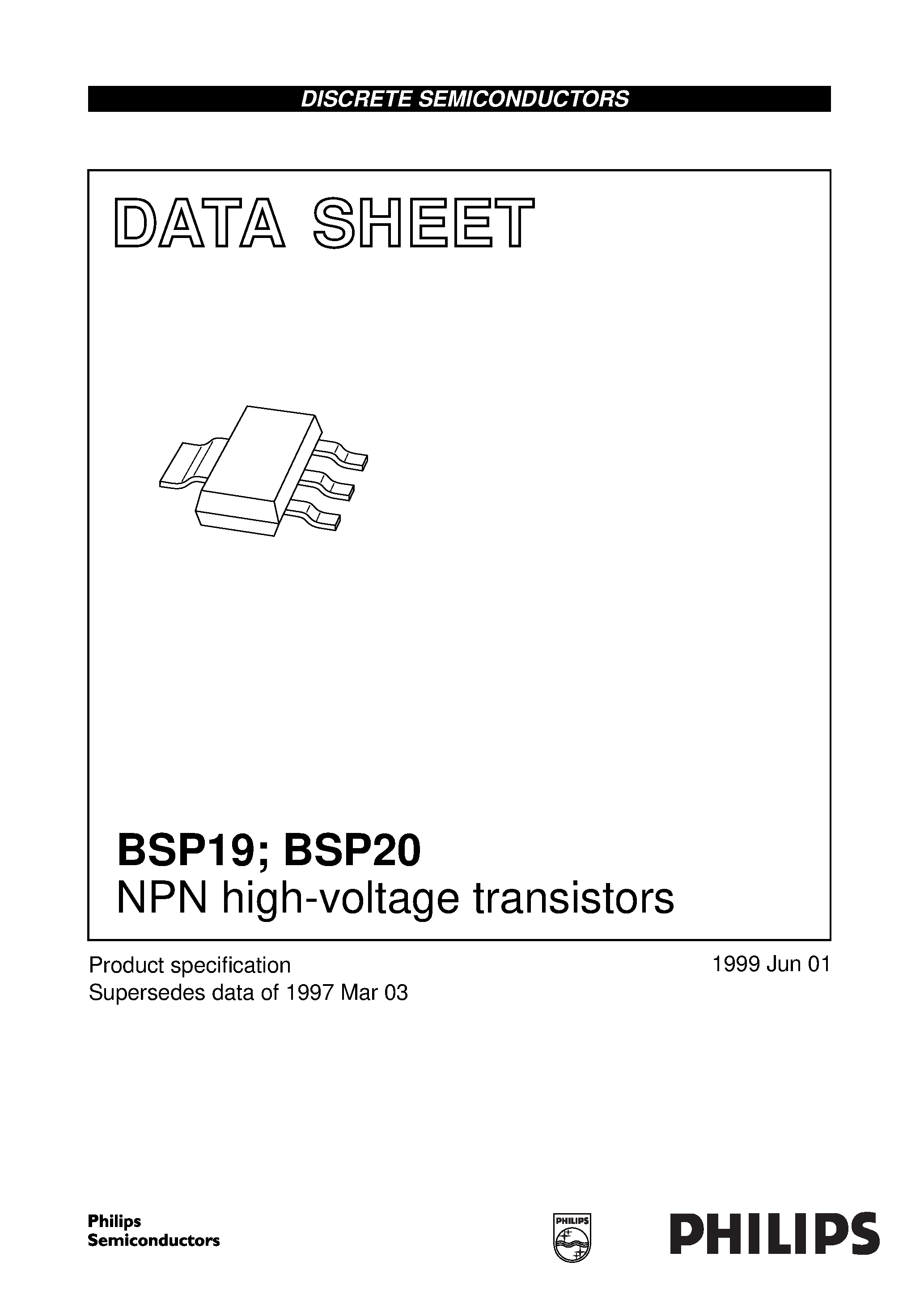 Даташит BSP19 - NPN high-voltage transistors страница 1