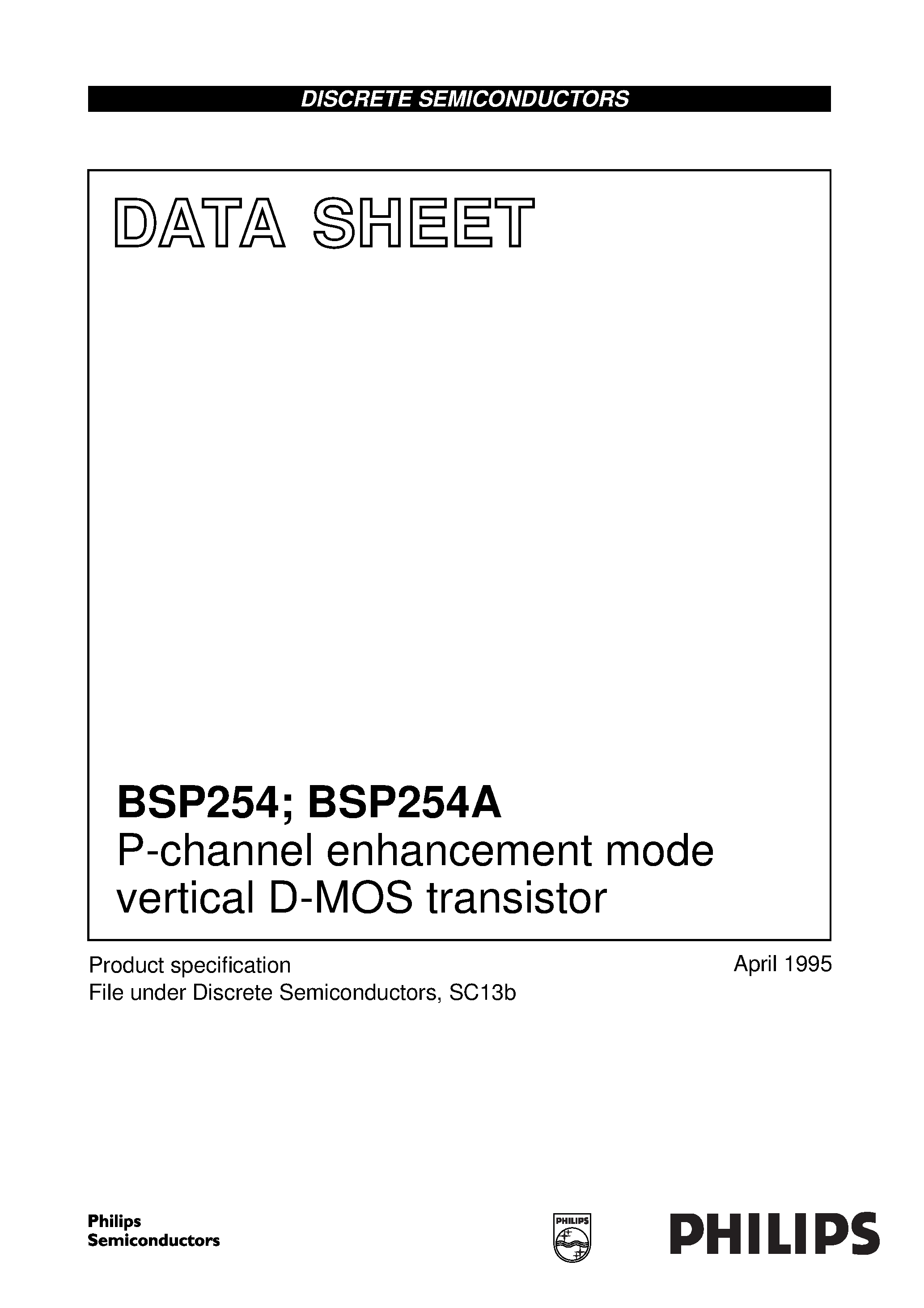Даташит BSP254 - P-channel enhancement mode vertical D-MOS transistor страница 1
