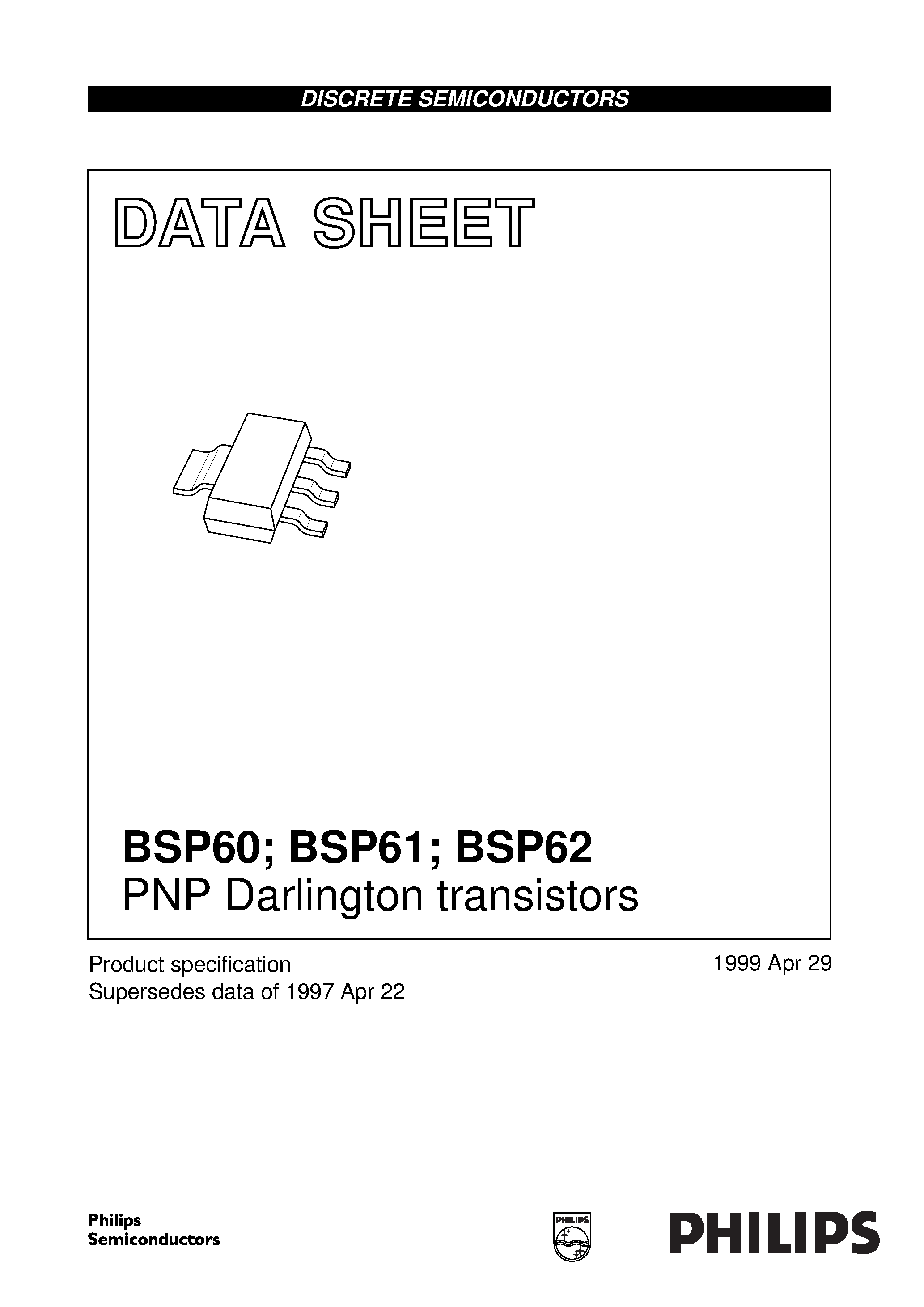 Даташит BSP60 - PNP Darlington transistors страница 1