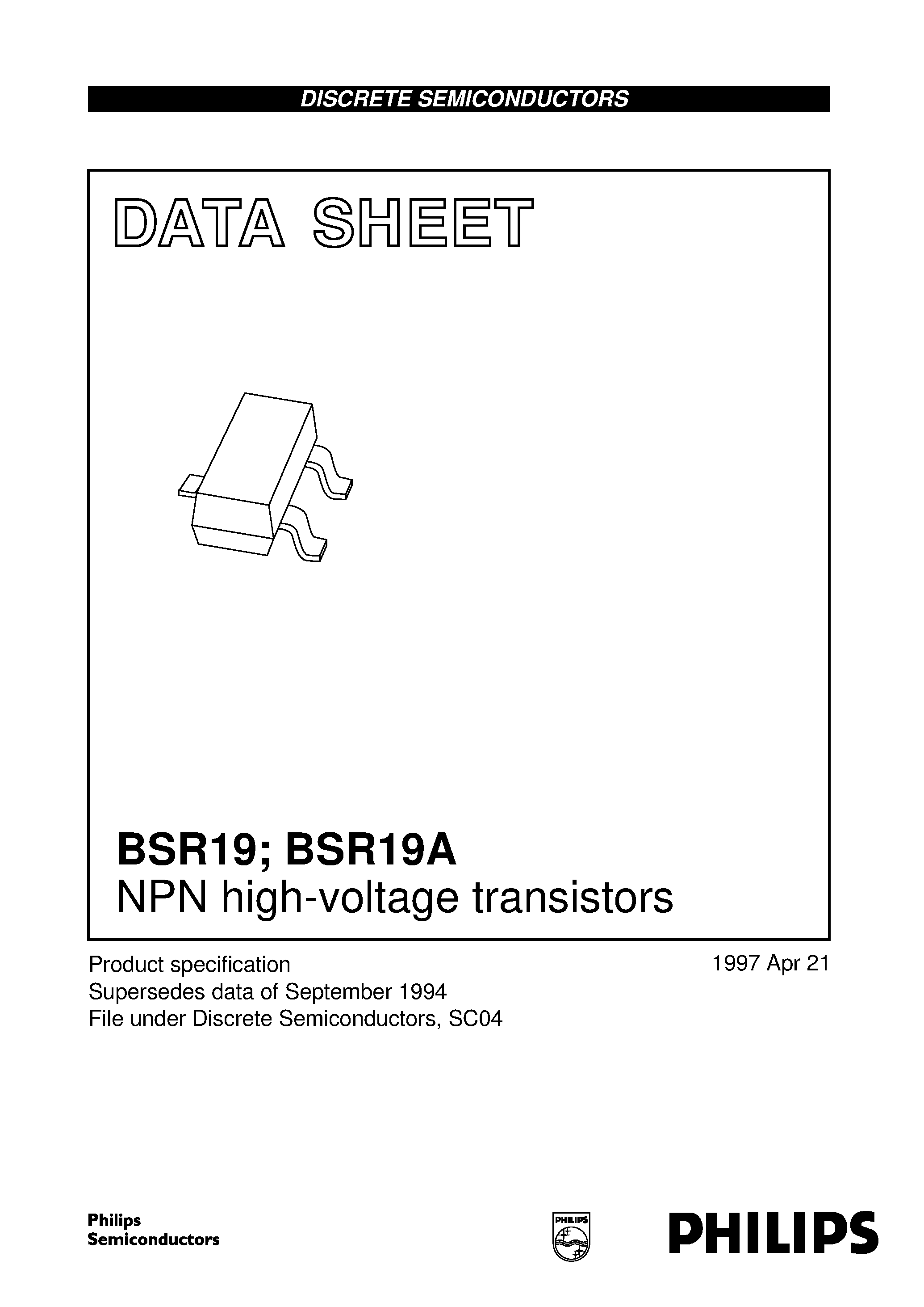 Даташит BSR19A - NPN high-voltage transistors страница 1