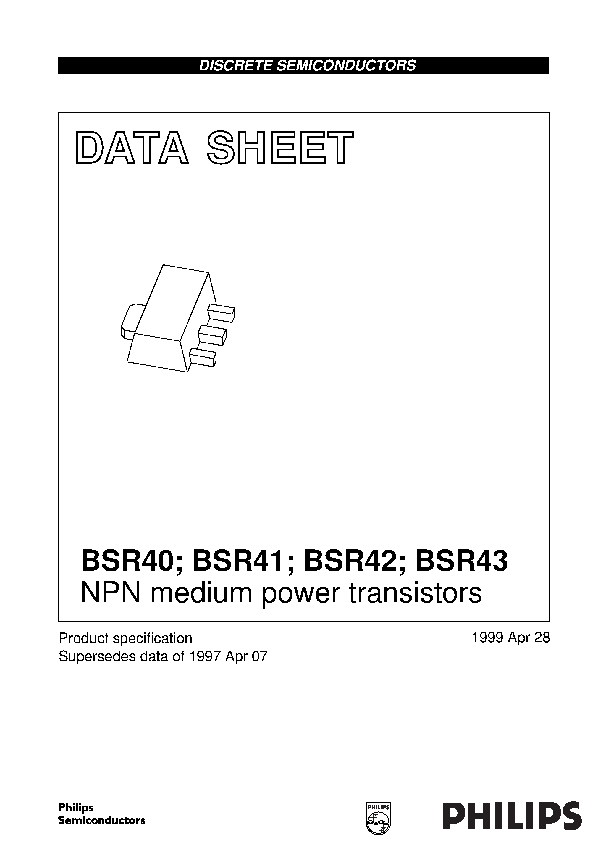 Даташит BSR43 - NPN medium power transistors страница 1